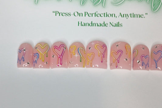 Colorful Hearts Press on Nails