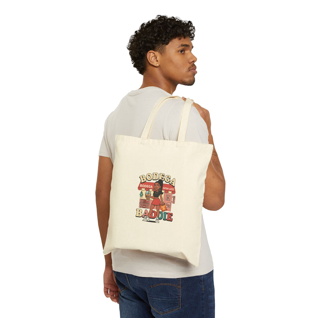 Bodega Baddie Tote Bag – NYC Y2K Aesthetic | Spanglish Corner Store Graphic | Cherry Streetwear Canvas Tote