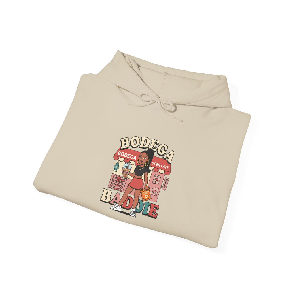 Bodega Baddie Hoodie – NYC Streetwear Y2K Pullover | Spanglish Corner Store Graphic | Varsity Cherries Aesthetic