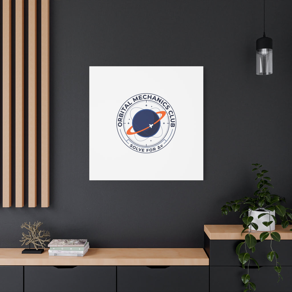 Orbital Mechanics Club Mission Patch Canvas – Space Rocket Wall Art | Astronaut & STEM Decor | Science Aesthetic Canvas
