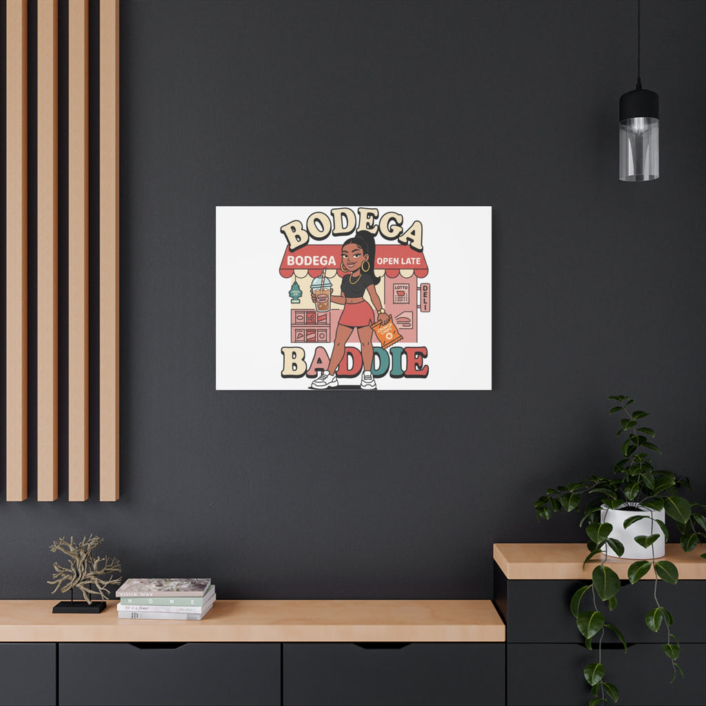 Bodega Baddie Matte Canvas Wall Art – NYC Y2K Aesthetic | Spanglish Deli Vibe | Streetwear Inspired Stretched Canvas