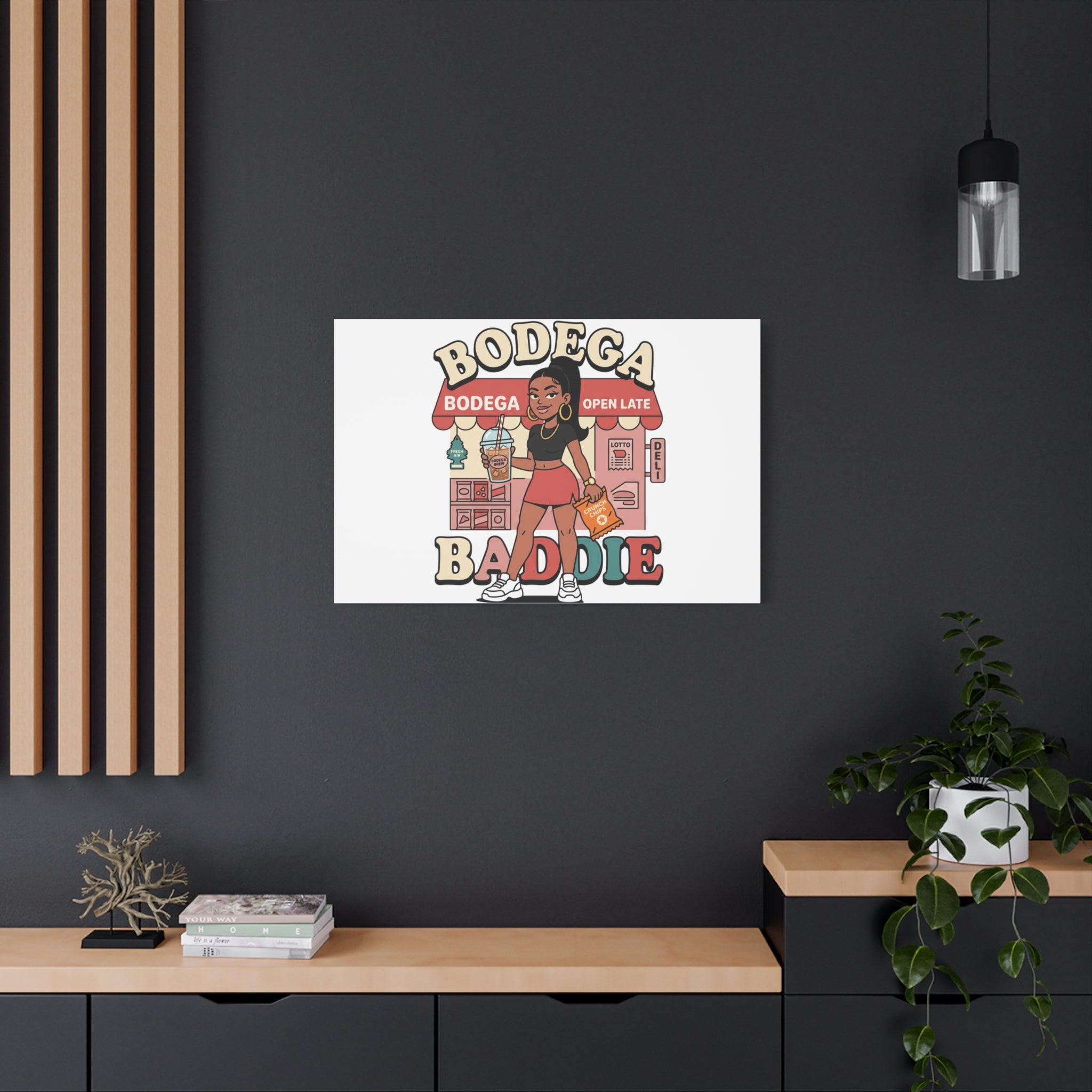 Bodega Baddie Matte Canvas Wall Art – NYC Y2K Aesthetic | Spanglish Deli Vibe | Streetwear Inspired Stretched Canvas