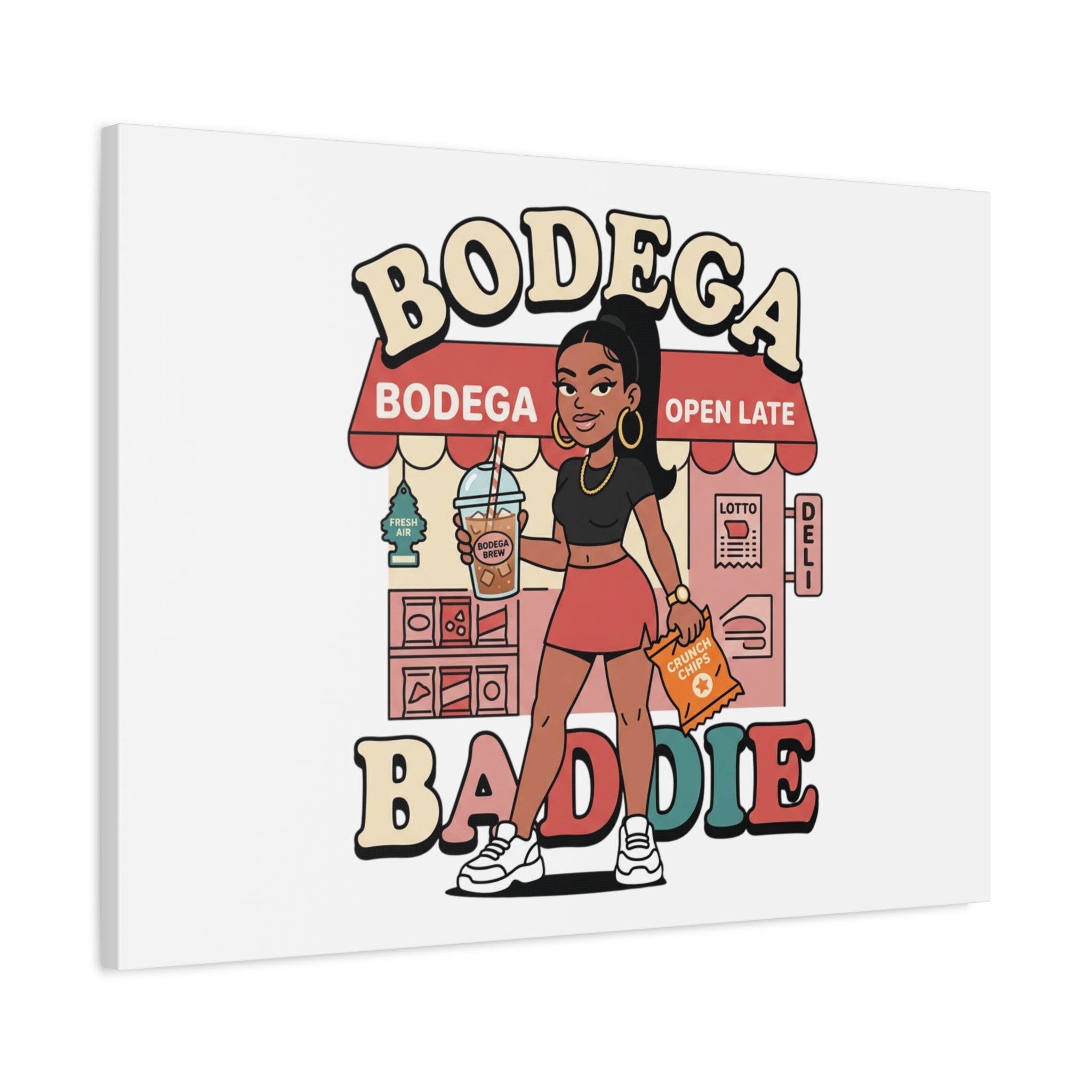 Bodega Baddie Matte Canvas Wall Art – NYC Y2K Aesthetic | Spanglish Deli Vibe | Streetwear Inspired Stretched Canvas