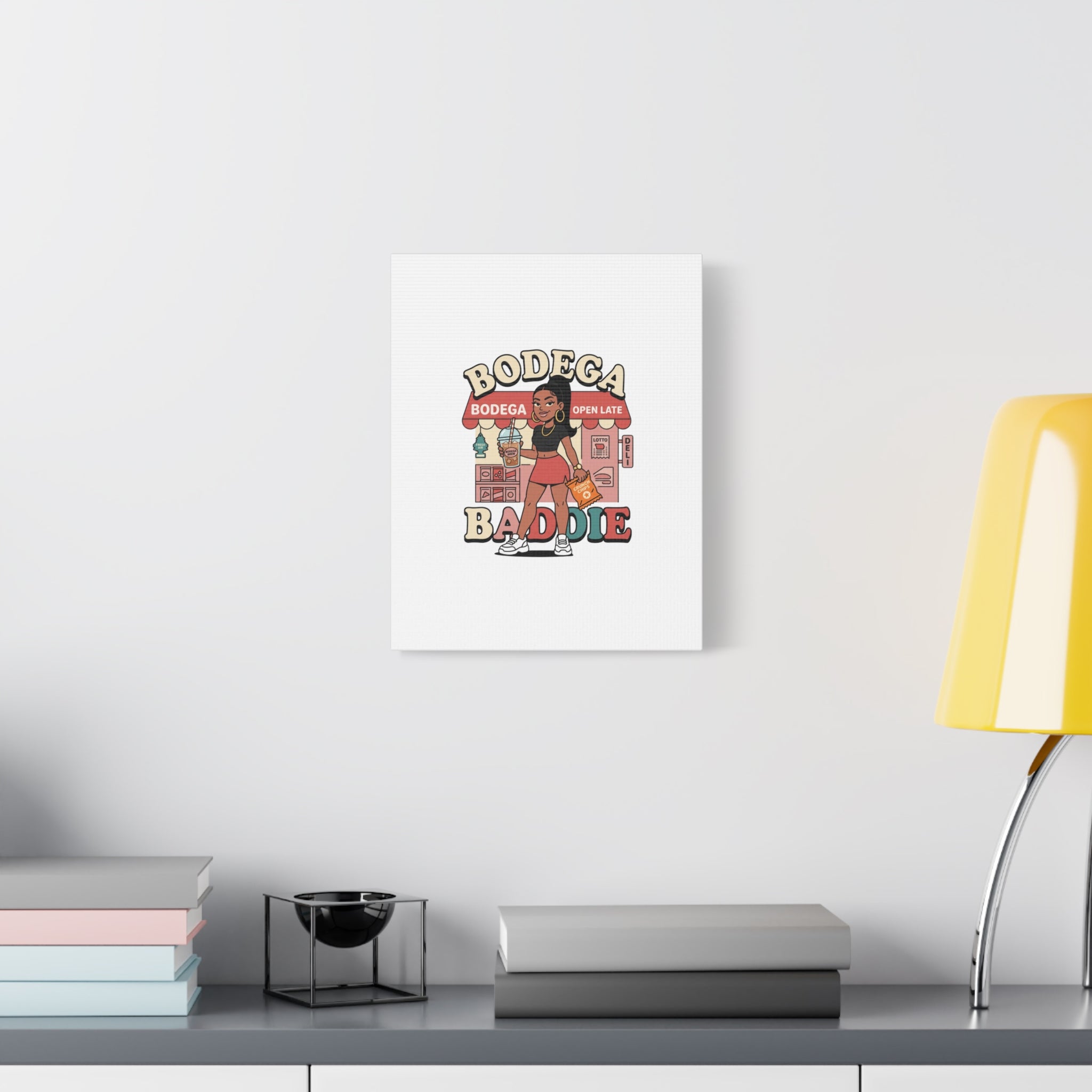 Bodega Baddie Matte Canvas Wall Art – NYC Y2K Aesthetic | Spanglish Deli Vibe | Streetwear Inspired Stretched Canvas