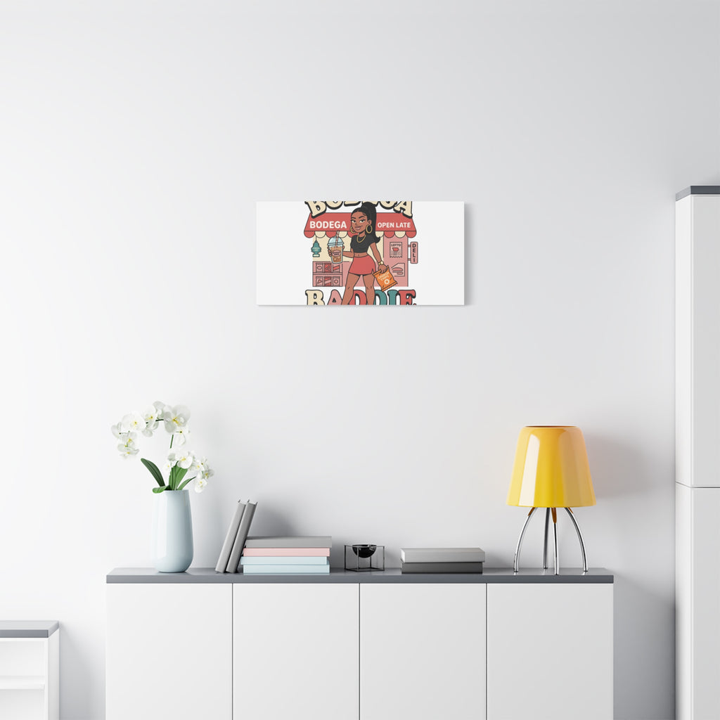 Bodega Baddie Matte Canvas Wall Art – NYC Y2K Aesthetic | Spanglish Deli Vibe | Streetwear Inspired Stretched Canvas
