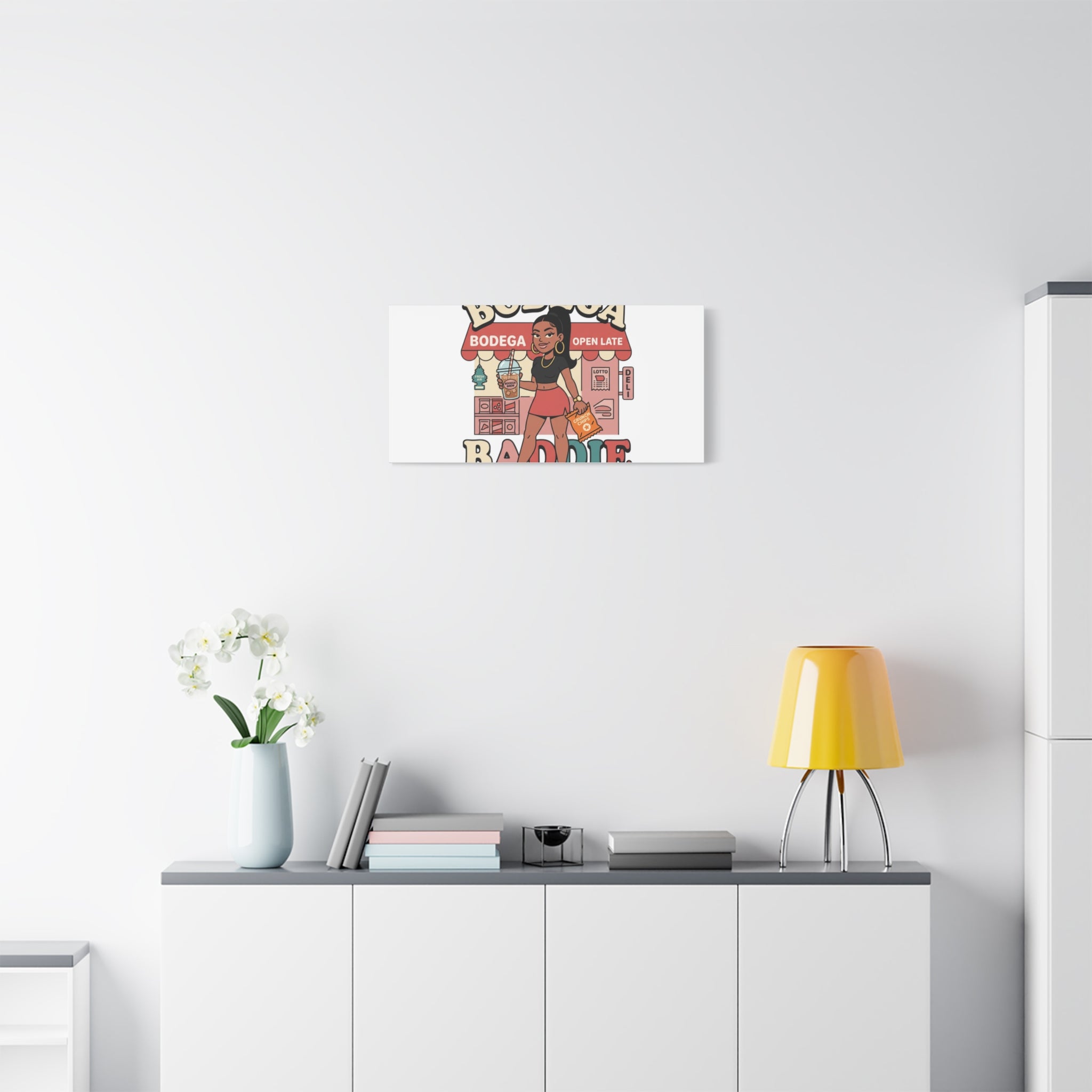 Bodega Baddie Matte Canvas Wall Art – NYC Y2K Aesthetic | Spanglish Deli Vibe | Streetwear Inspired Stretched Canvas