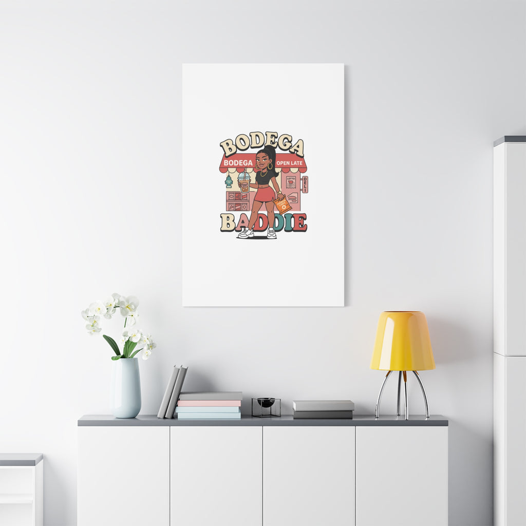 Bodega Baddie Matte Canvas Wall Art – NYC Y2K Aesthetic | Spanglish Deli Vibe | Streetwear Inspired Stretched Canvas