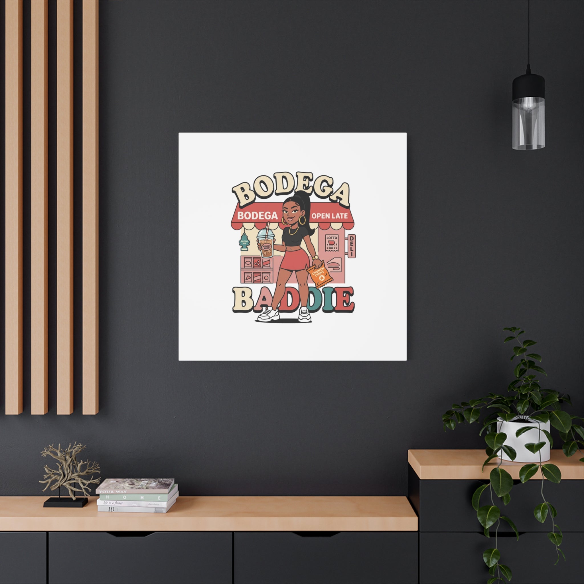 Bodega Baddie Matte Canvas Wall Art – NYC Y2K Aesthetic | Spanglish Deli Vibe | Streetwear Inspired Stretched Canvas