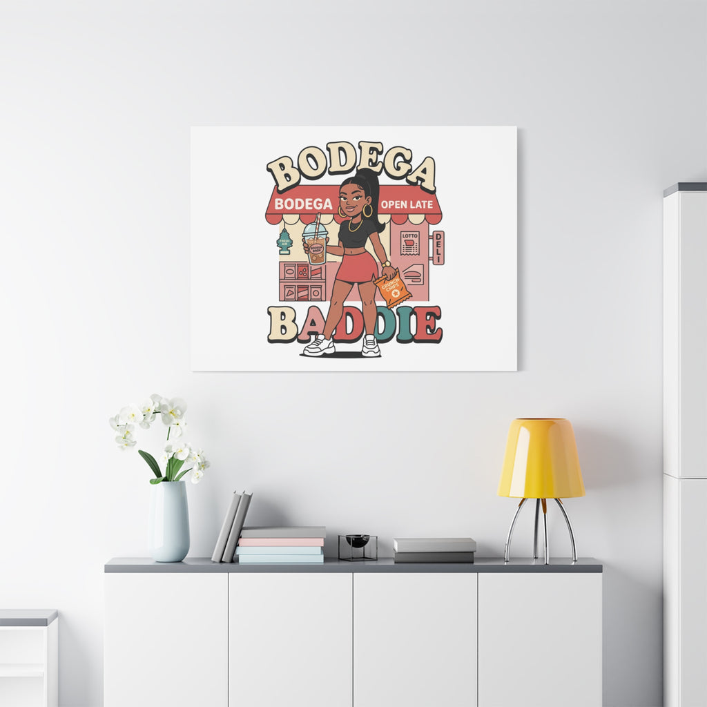 Bodega Baddie Matte Canvas Wall Art – NYC Y2K Aesthetic | Spanglish Deli Vibe | Streetwear Inspired Stretched Canvas