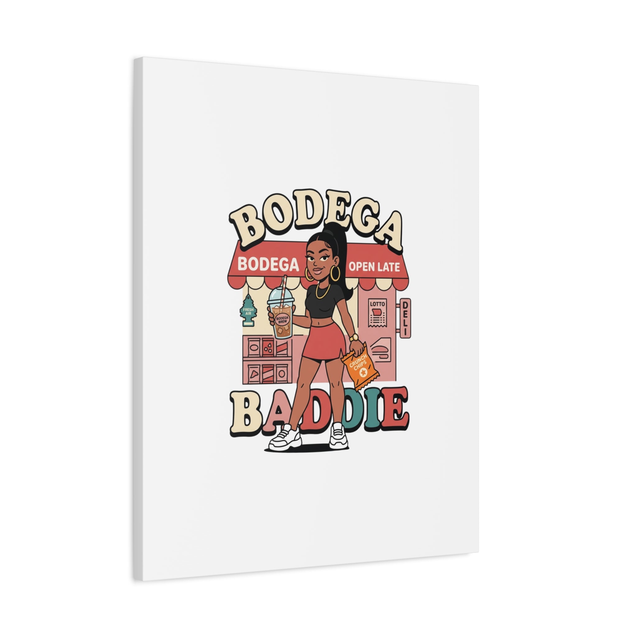 Bodega Baddie Matte Canvas Wall Art – NYC Y2K Aesthetic | Spanglish Deli Vibe | Streetwear Inspired Stretched Canvas