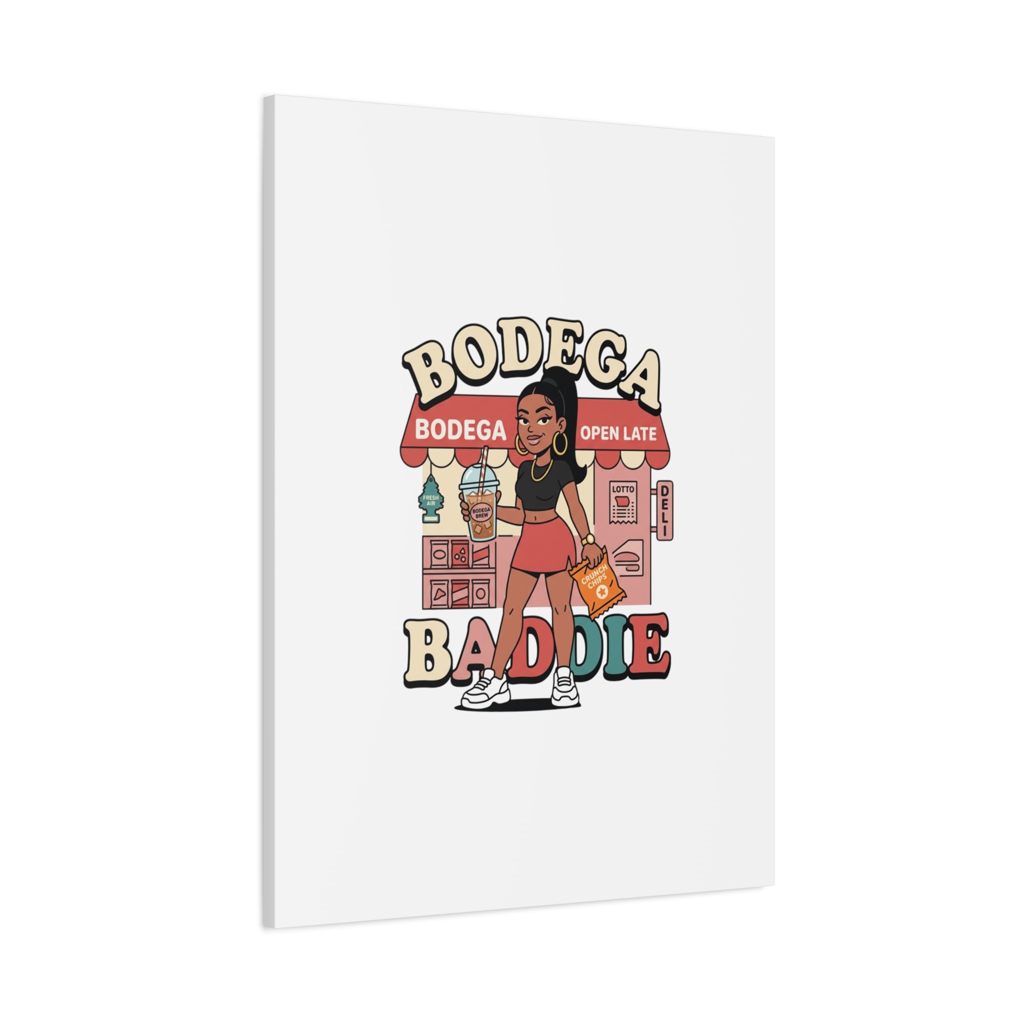 Bodega Baddie Matte Canvas Wall Art – NYC Y2K Aesthetic | Spanglish Deli Vibe | Streetwear Inspired Stretched Canvas