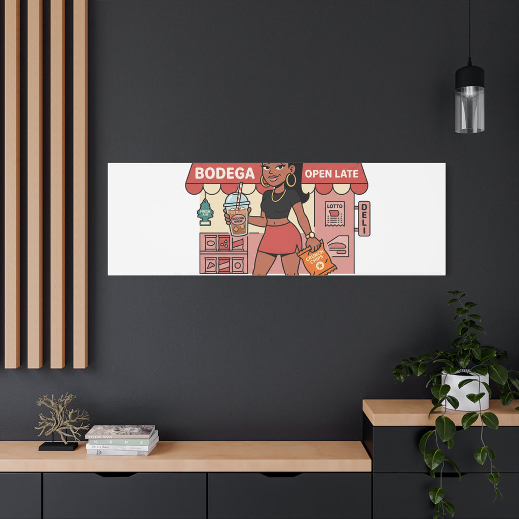 Bodega Baddie Matte Canvas Wall Art – NYC Y2K Aesthetic | Spanglish Deli Vibe | Streetwear Inspired Stretched Canvas