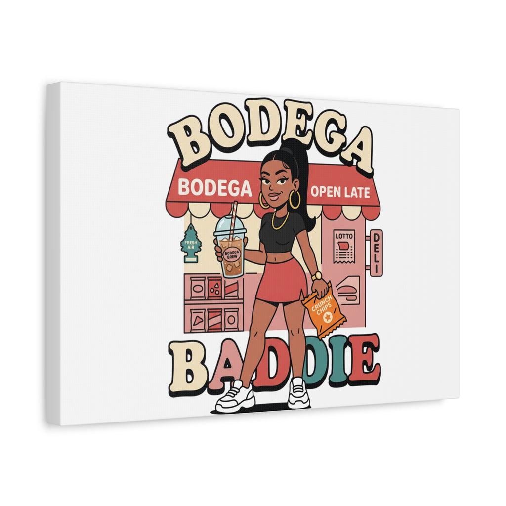 Bodega Baddie Matte Canvas Wall Art – NYC Y2K Aesthetic | Spanglish Deli Vibe | Streetwear Inspired Stretched Canvas