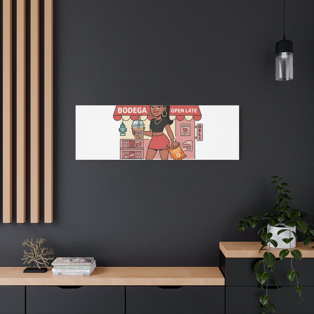 Bodega Baddie Matte Canvas Wall Art – NYC Y2K Aesthetic | Spanglish Deli Vibe | Streetwear Inspired Stretched Canvas