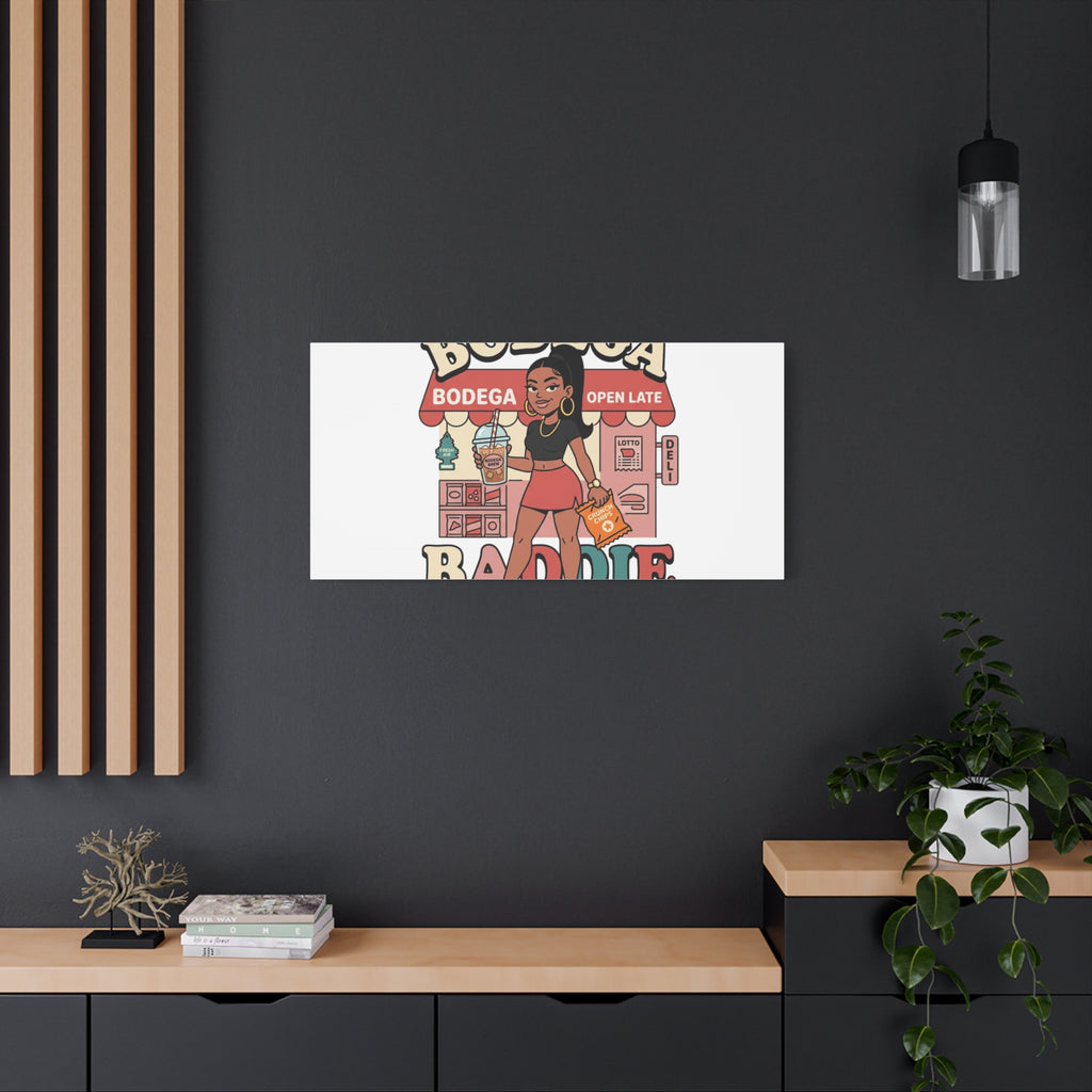 Bodega Baddie Matte Canvas Wall Art – NYC Y2K Aesthetic | Spanglish Deli Vibe | Streetwear Inspired Stretched Canvas
