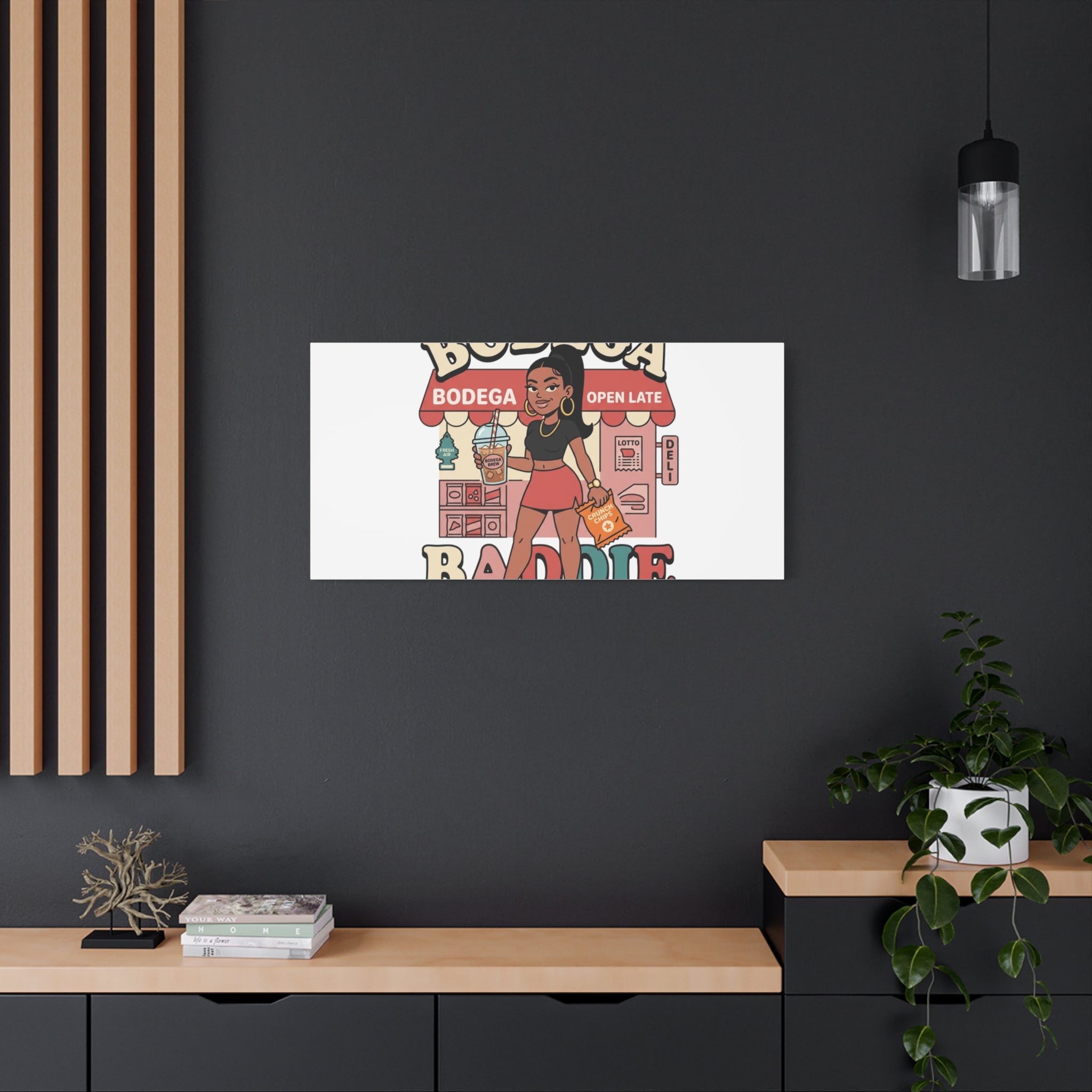 Bodega Baddie Matte Canvas Wall Art – NYC Y2K Aesthetic | Spanglish Deli Vibe | Streetwear Inspired Stretched Canvas