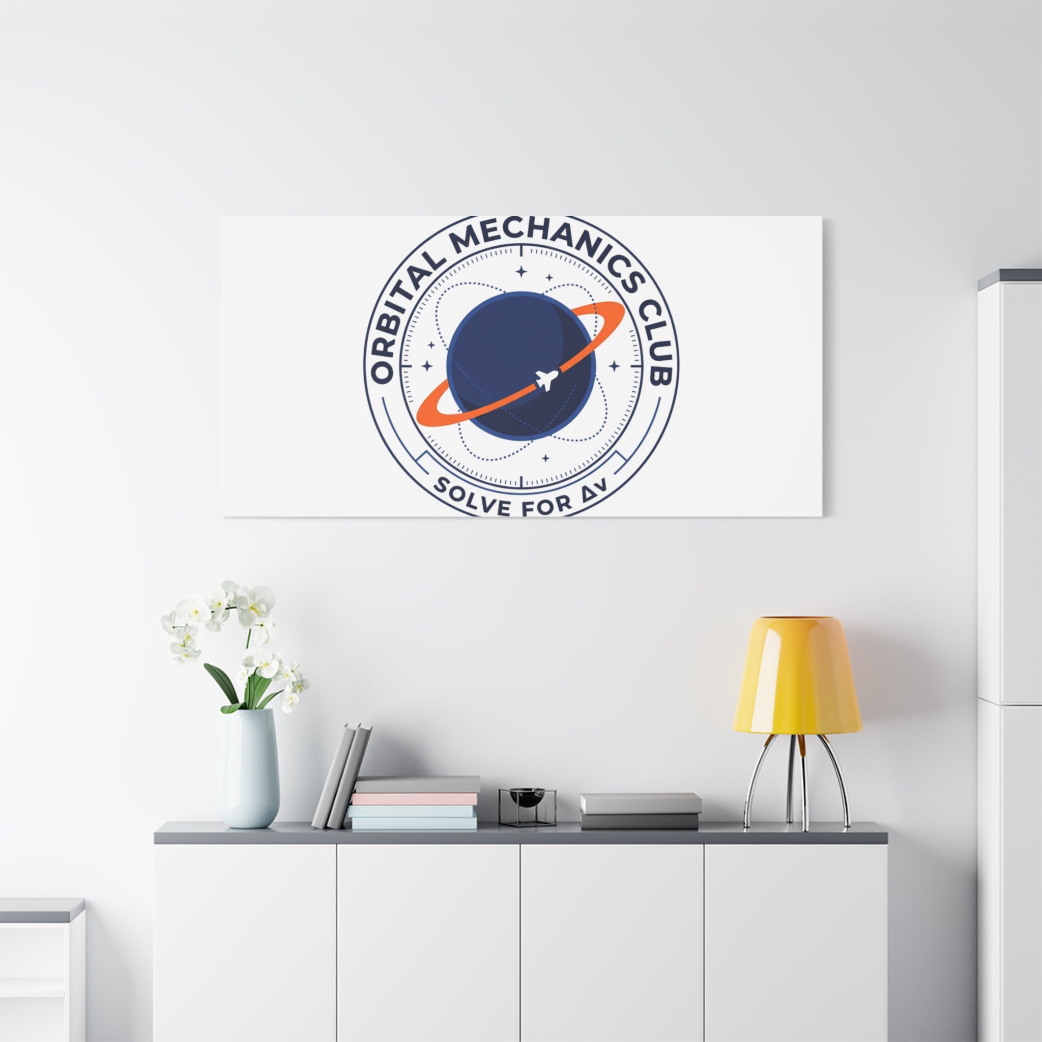 Orbital Mechanics Club Mission Patch Canvas – Space Rocket Wall Art | Astronaut & STEM Decor | Science Aesthetic Canvas