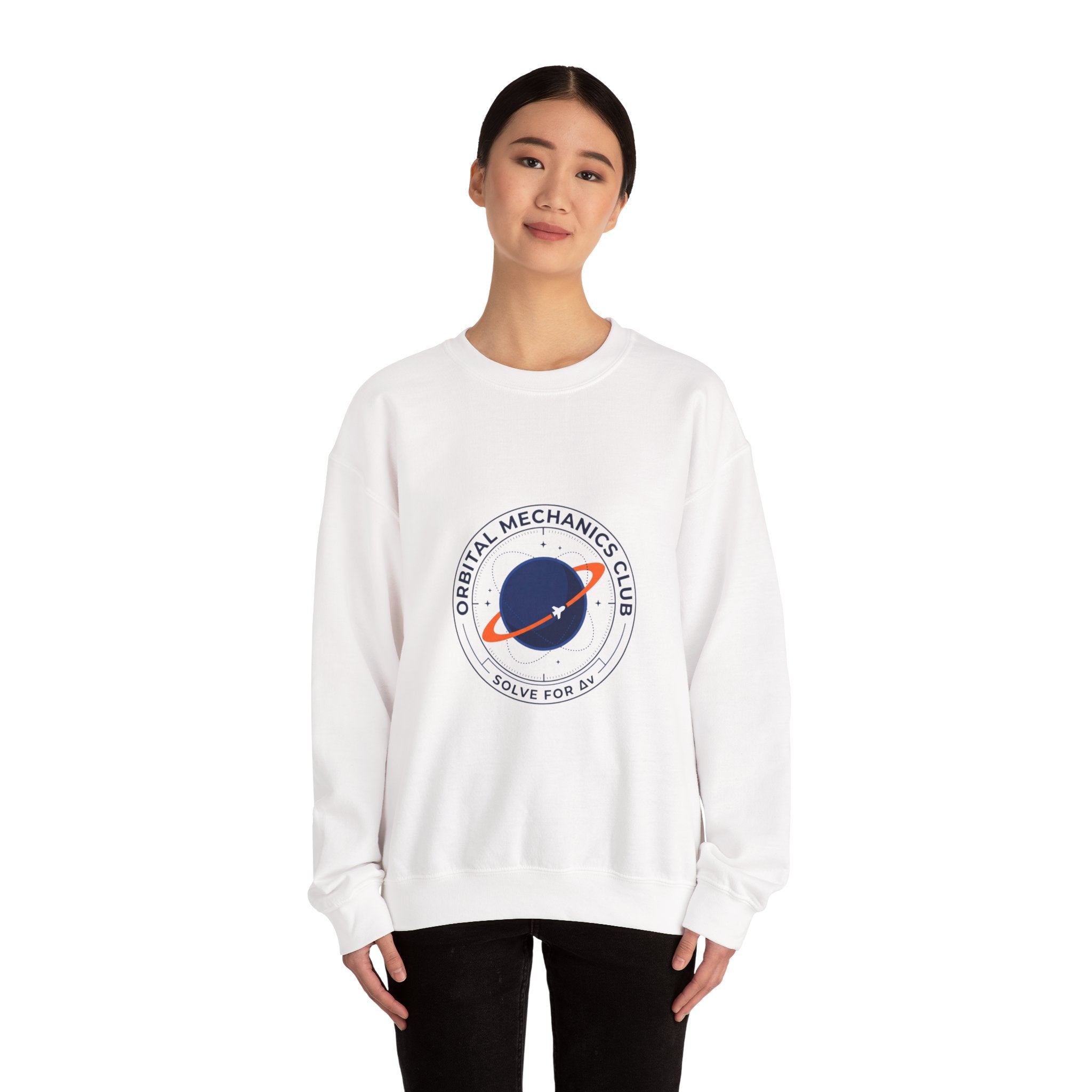 Orbital Mechanics Club Crewneck Sweatshirt – Space Mission Patch Pullover | Astronomy & Science Graphic | STEM Apparel