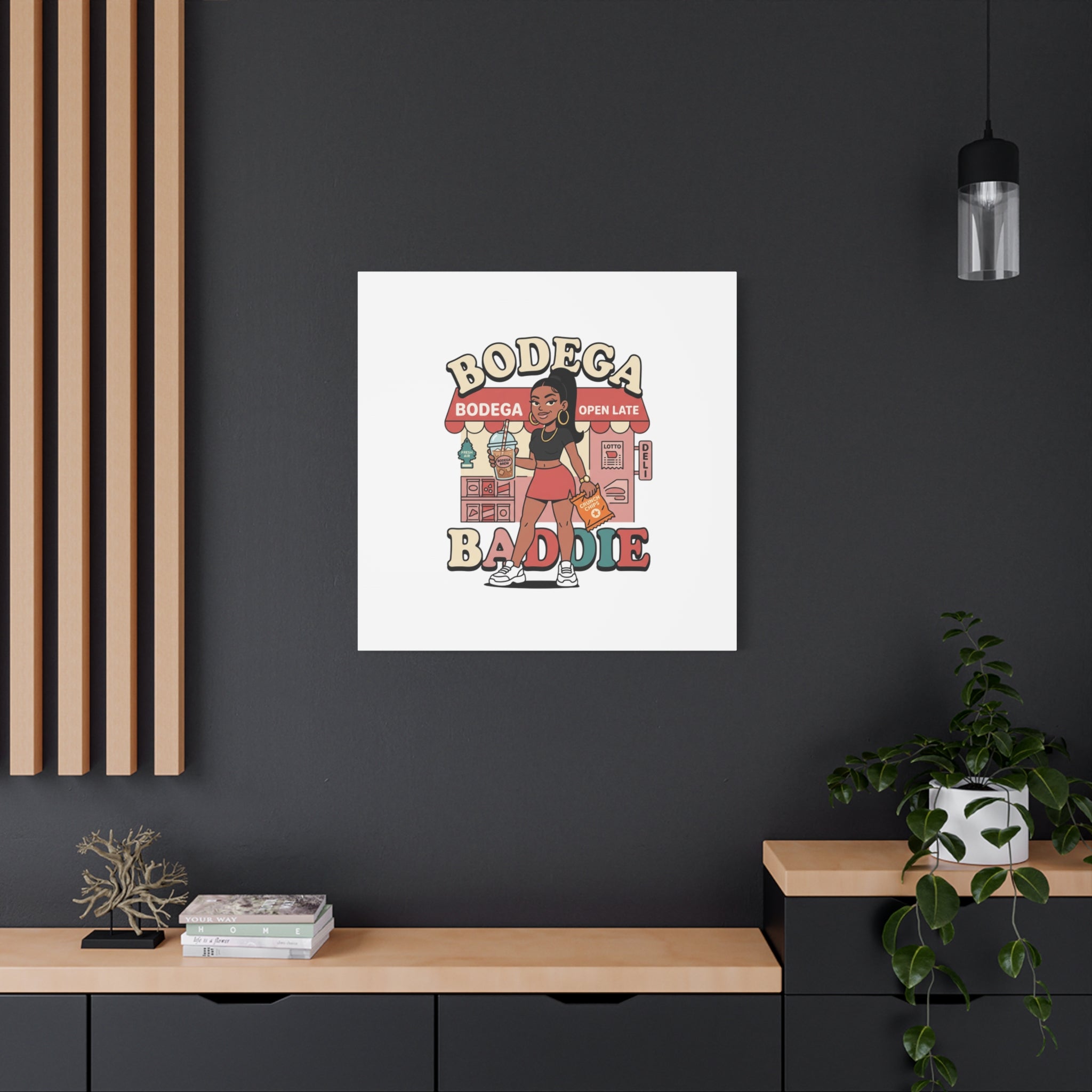 Bodega Baddie Matte Canvas Wall Art – NYC Y2K Aesthetic | Spanglish Deli Vibe | Streetwear Inspired Stretched Canvas