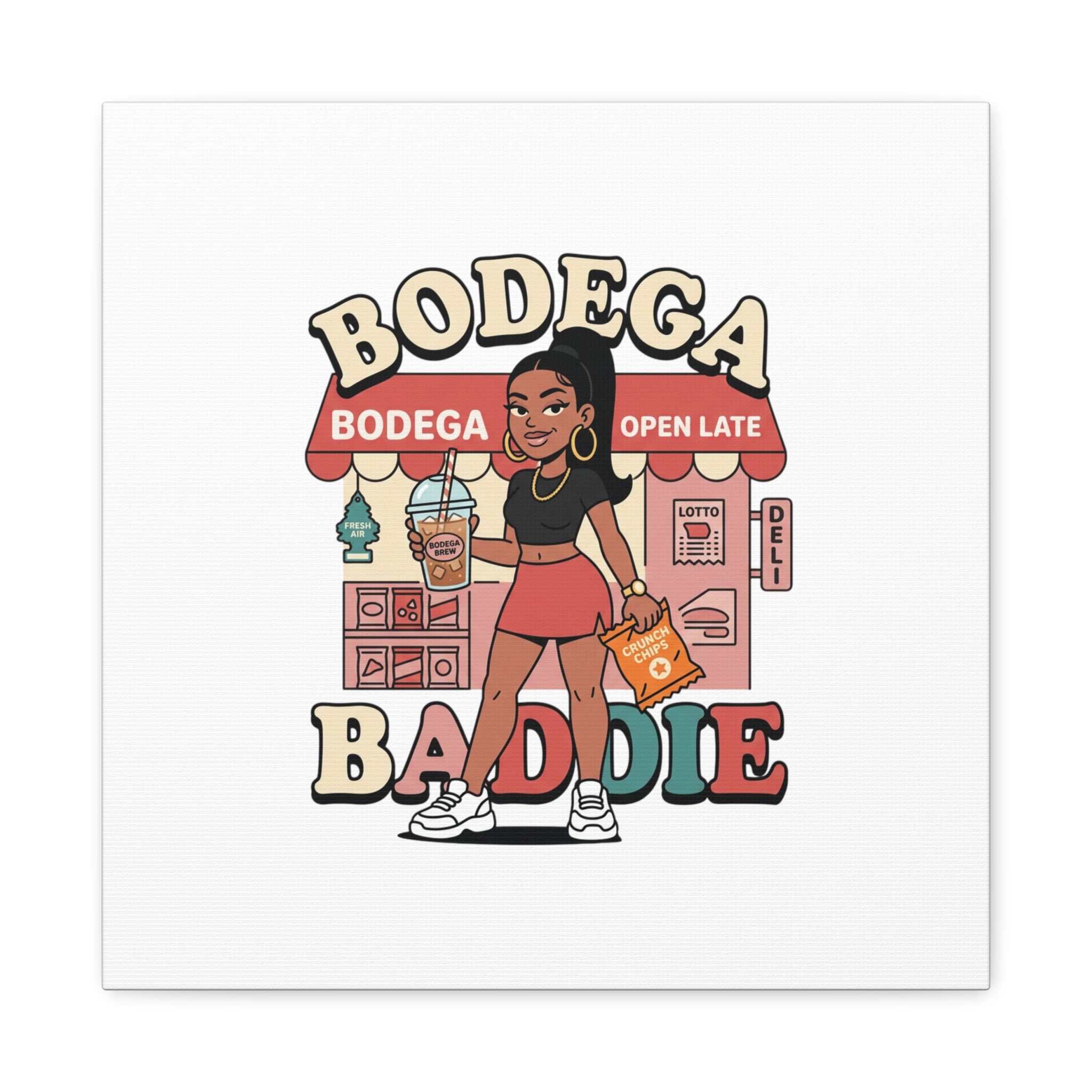 Bodega Baddie Matte Canvas Wall Art – NYC Y2K Aesthetic | Spanglish Deli Vibe | Streetwear Inspired Stretched Canvas