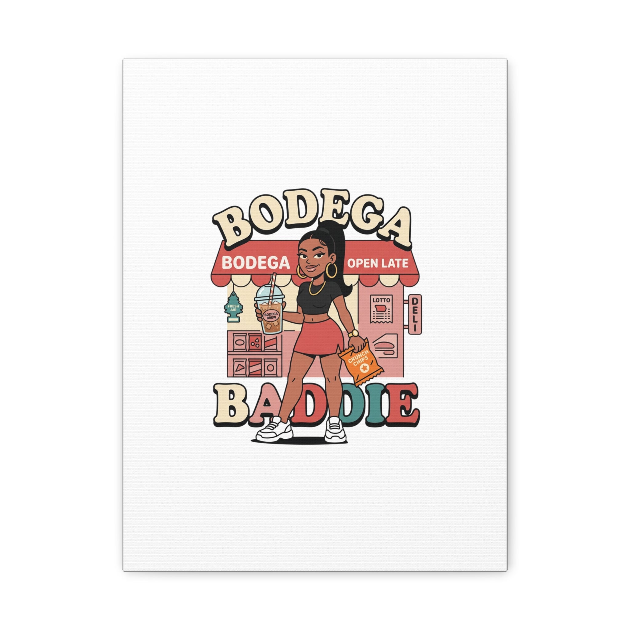 Bodega Baddie Matte Canvas Wall Art – NYC Y2K Aesthetic | Spanglish Deli Vibe | Streetwear Inspired Stretched Canvas