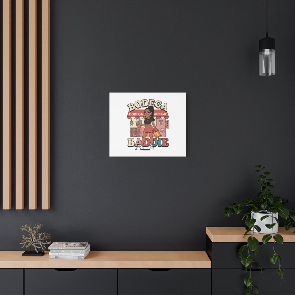 Bodega Baddie Matte Canvas Wall Art – NYC Y2K Aesthetic | Spanglish Deli Vibe | Streetwear Inspired Stretched Canvas