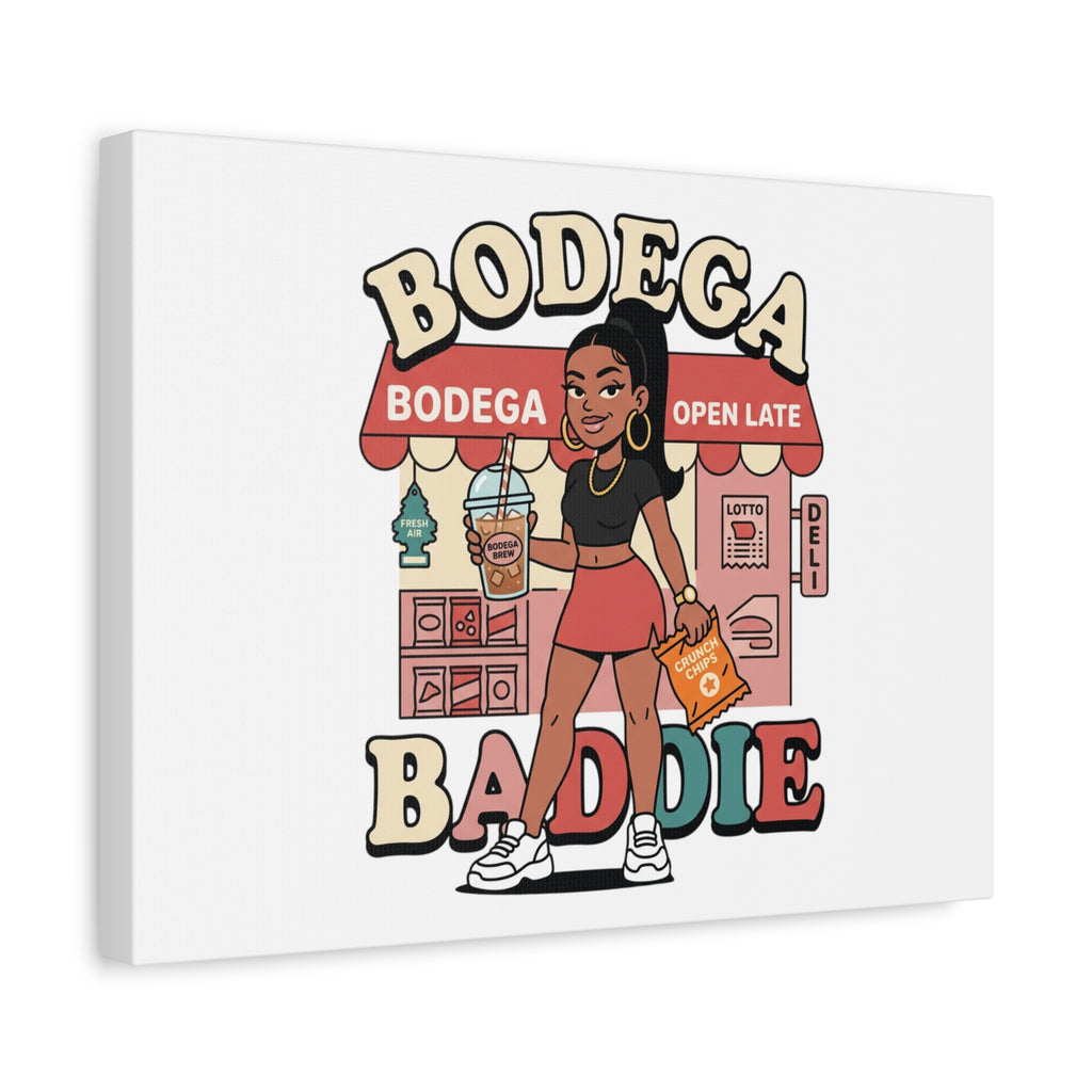 Bodega Baddie Matte Canvas Wall Art – NYC Y2K Aesthetic | Spanglish Deli Vibe | Streetwear Inspired Stretched Canvas