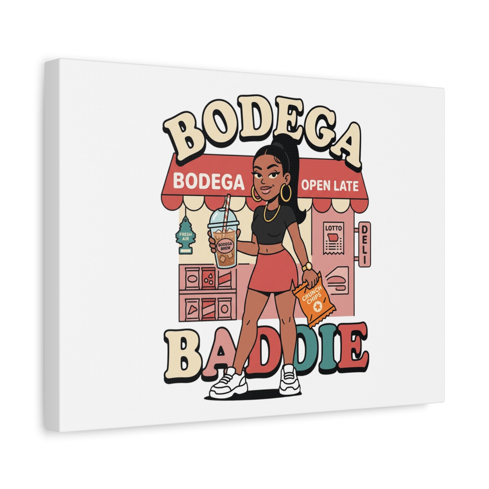 Bodega Baddie Matte Canvas Wall Art – NYC Y2K Aesthetic | Spanglish Deli Vibe | Streetwear Inspired Stretched Canvas