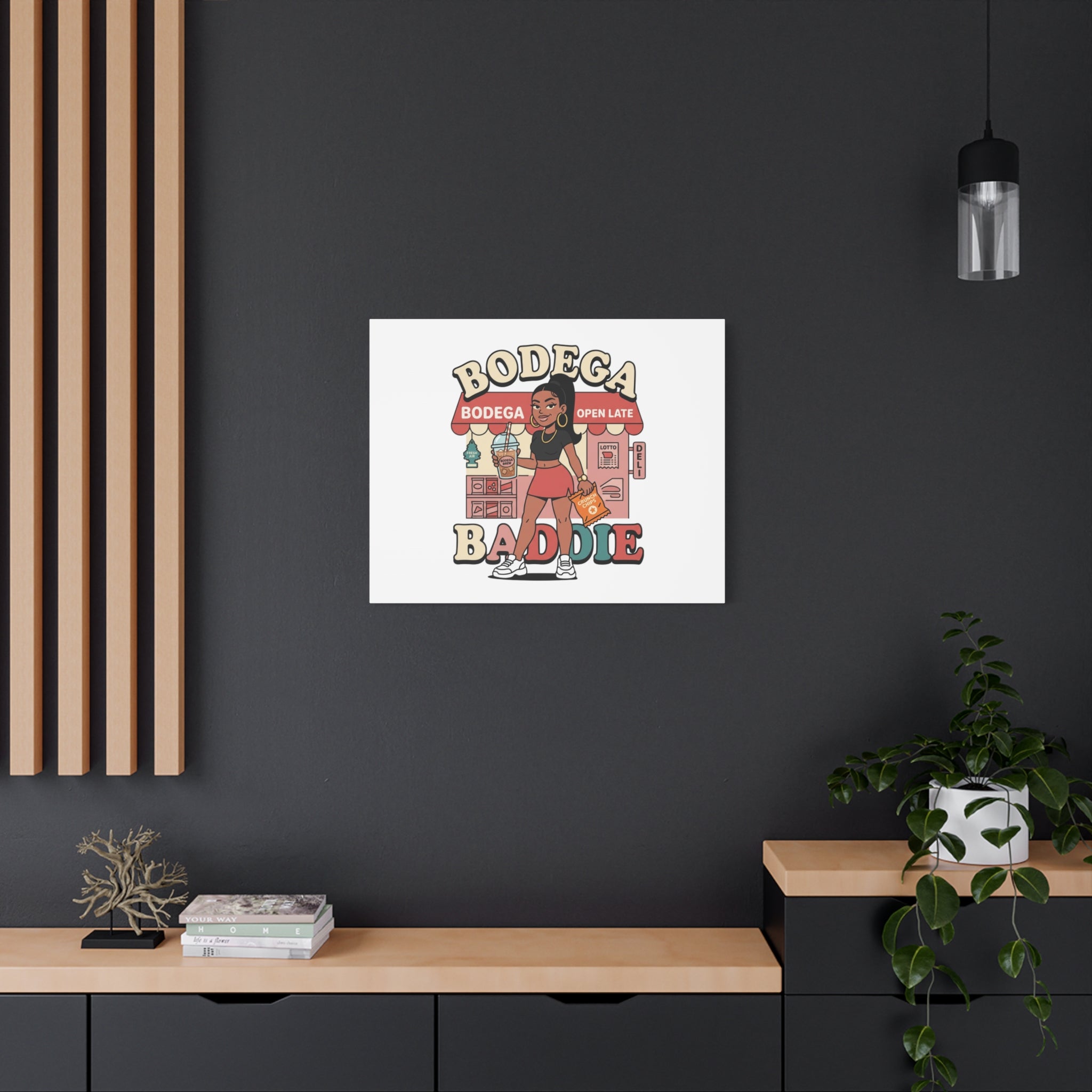 Bodega Baddie Matte Canvas Wall Art – NYC Y2K Aesthetic | Spanglish Deli Vibe | Streetwear Inspired Stretched Canvas