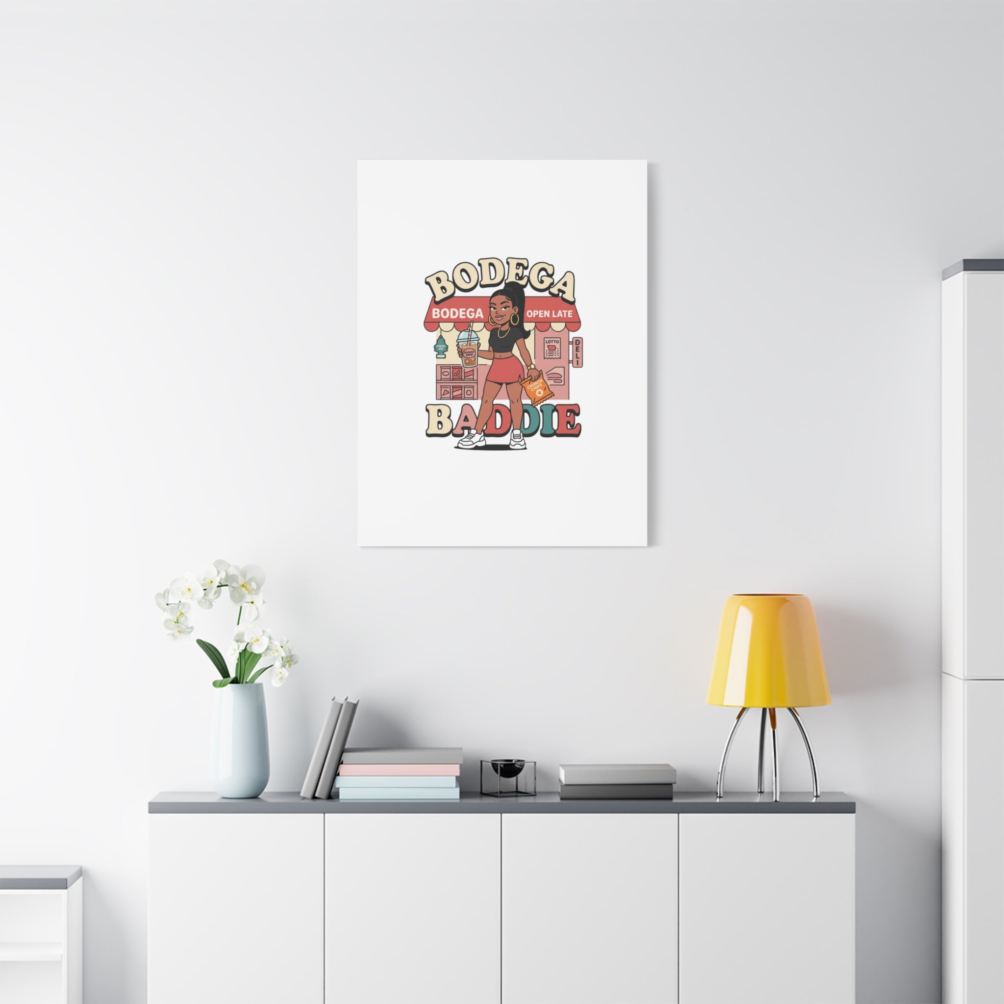 Bodega Baddie Matte Canvas Wall Art – NYC Y2K Aesthetic | Spanglish Deli Vibe | Streetwear Inspired Stretched Canvas