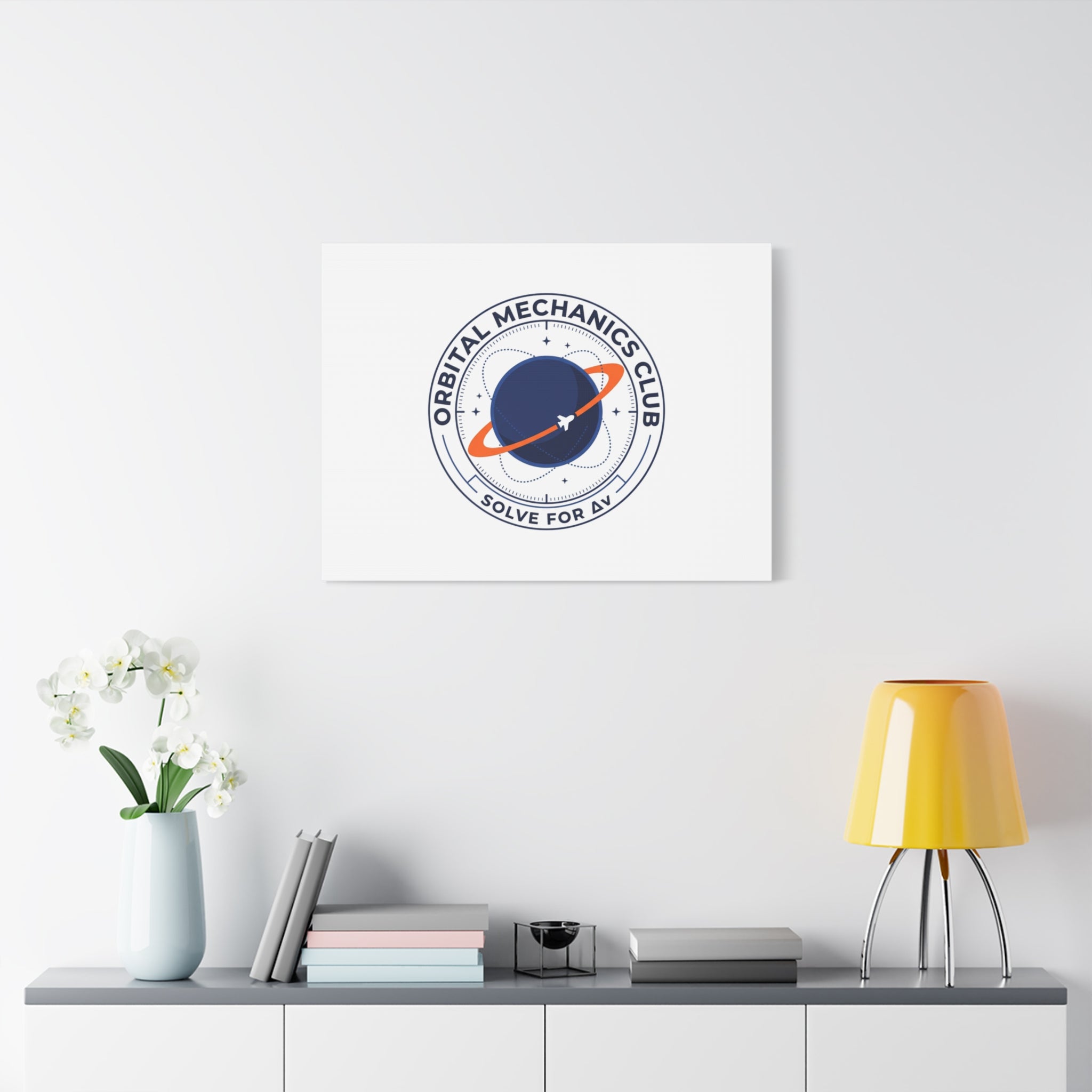 Orbital Mechanics Club Mission Patch Canvas – Space Rocket Wall Art | Astronaut & STEM Decor | Science Aesthetic Canvas