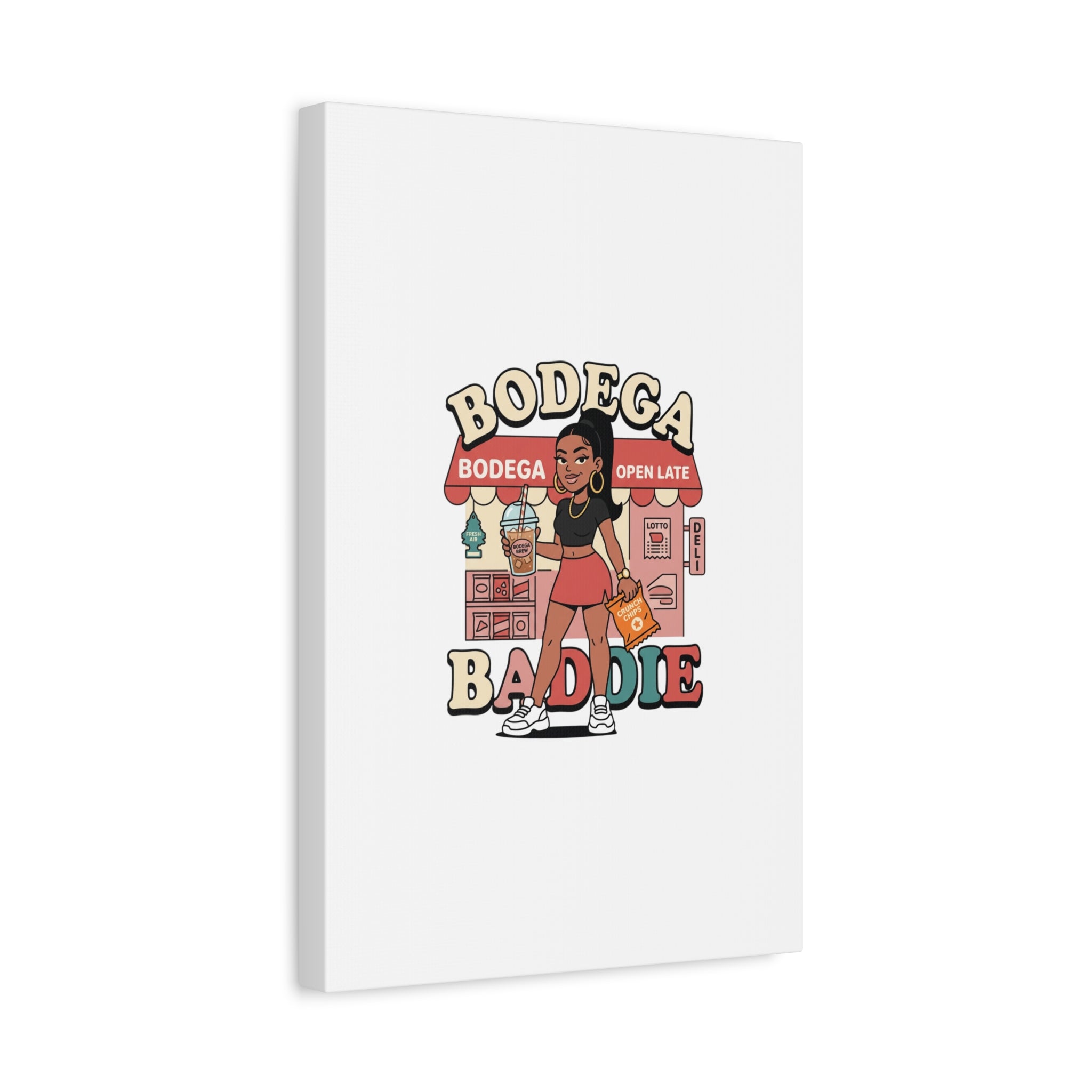 Bodega Baddie Matte Canvas Wall Art – NYC Y2K Aesthetic | Spanglish Deli Vibe | Streetwear Inspired Stretched Canvas