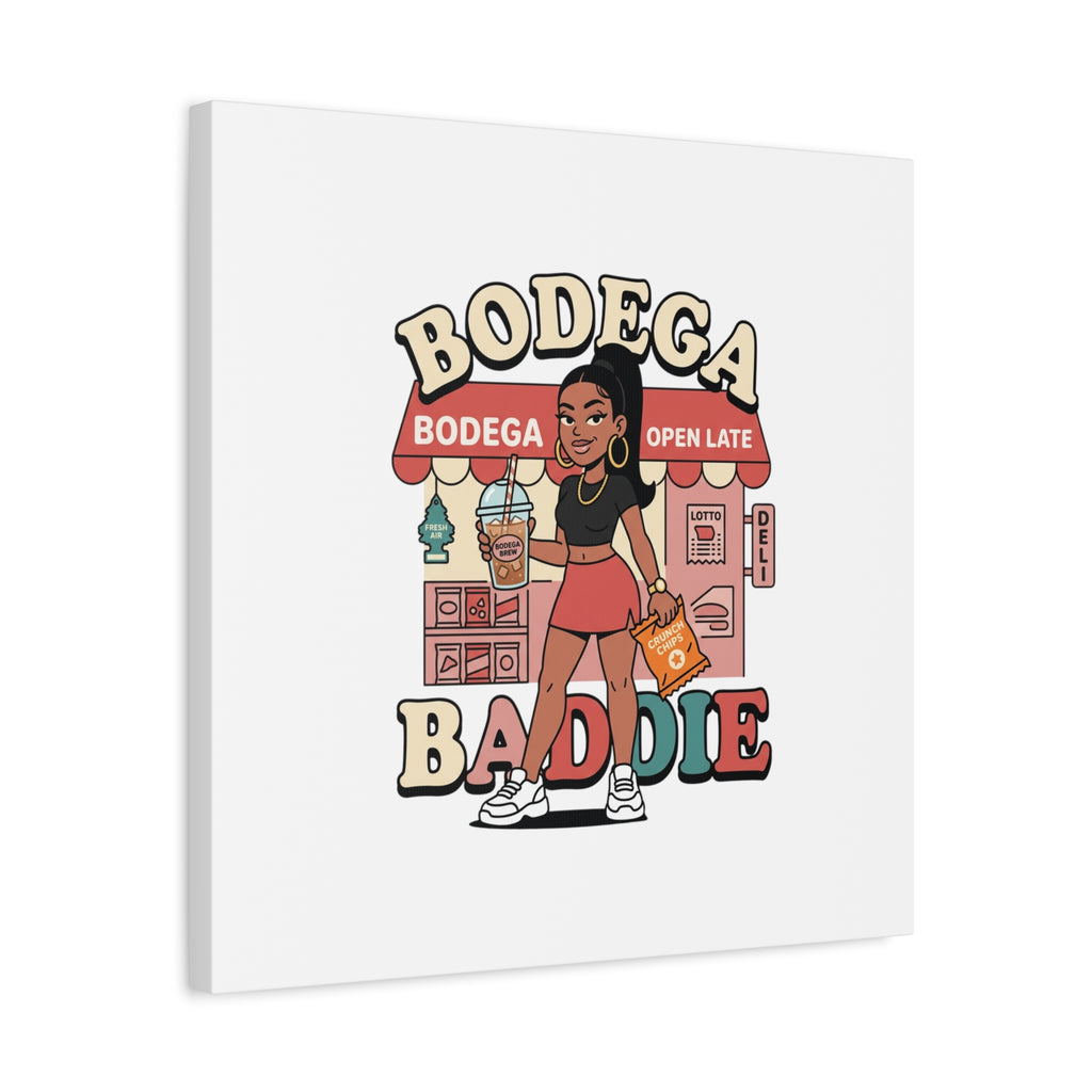 Bodega Baddie Matte Canvas Wall Art – NYC Y2K Aesthetic | Spanglish Deli Vibe | Streetwear Inspired Stretched Canvas