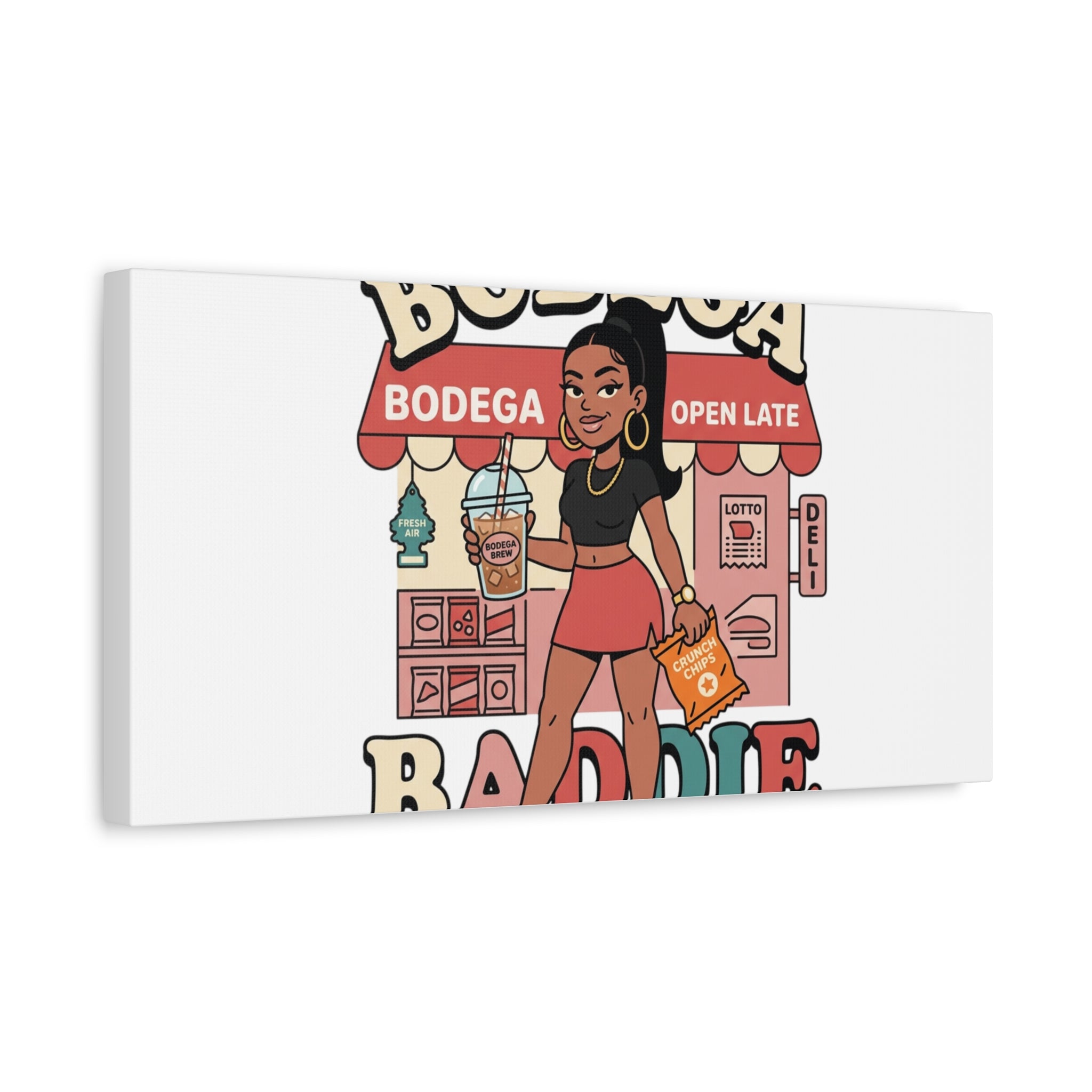 Bodega Baddie Matte Canvas Wall Art – NYC Y2K Aesthetic | Spanglish Deli Vibe | Streetwear Inspired Stretched Canvas