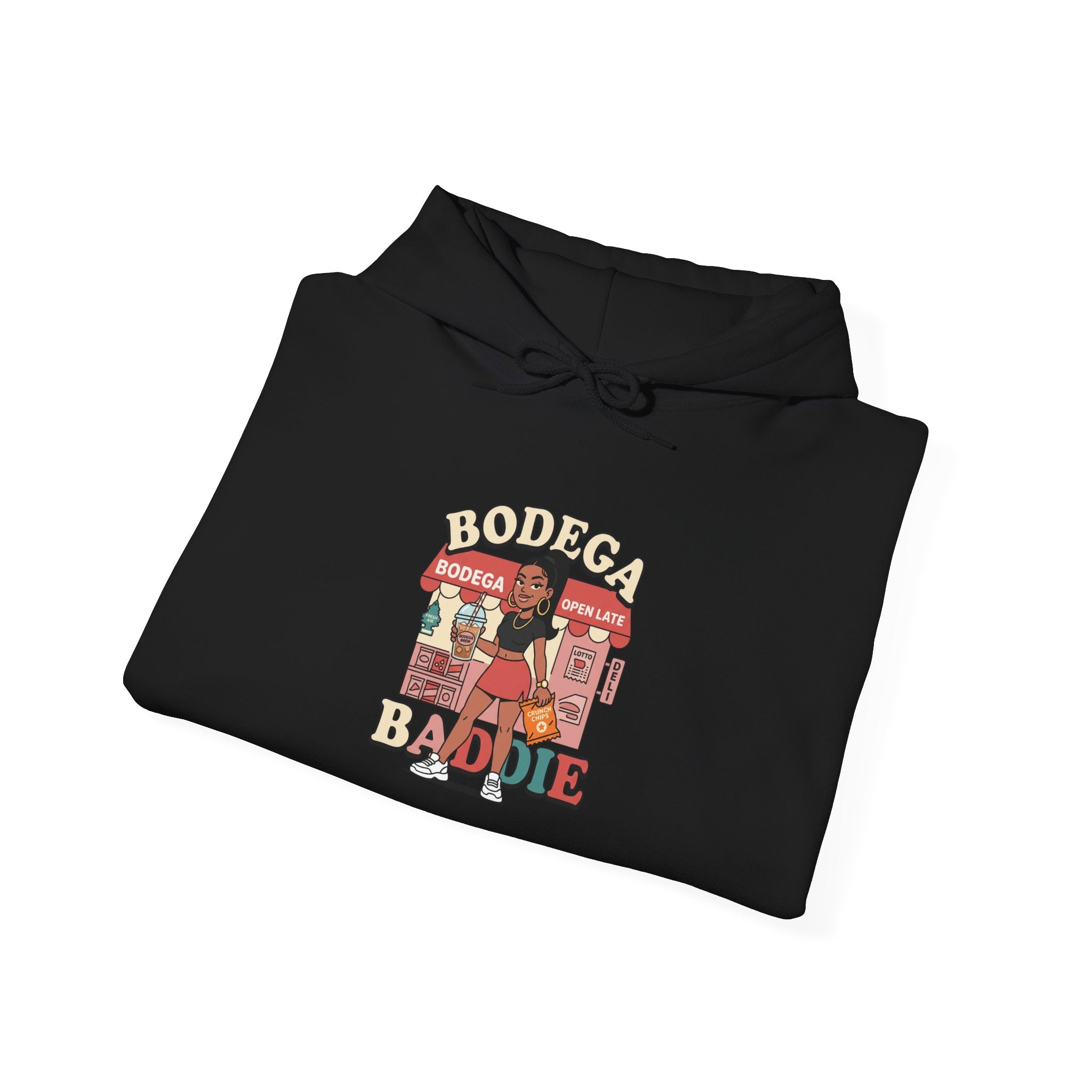 Bodega Baddie Hoodie – NYC Streetwear Y2K Pullover | Spanglish Corner Store Graphic | Varsity Cherries Aesthetic