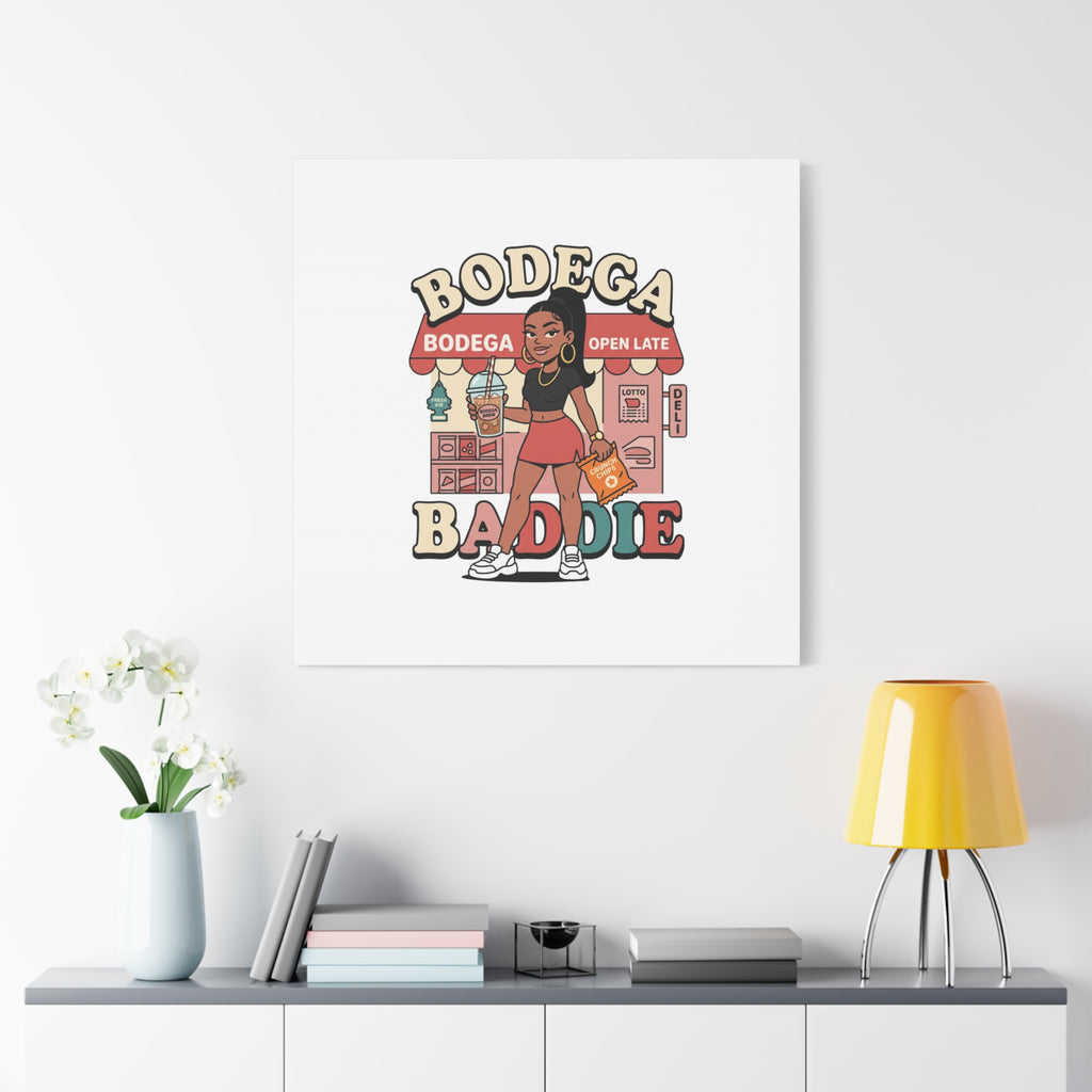 Bodega Baddie Matte Canvas Wall Art – NYC Y2K Aesthetic | Spanglish Deli Vibe | Streetwear Inspired Stretched Canvas