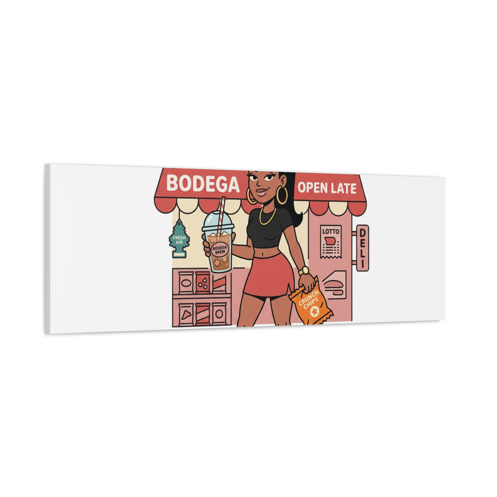 Bodega Baddie Matte Canvas Wall Art – NYC Y2K Aesthetic | Spanglish Deli Vibe | Streetwear Inspired Stretched Canvas