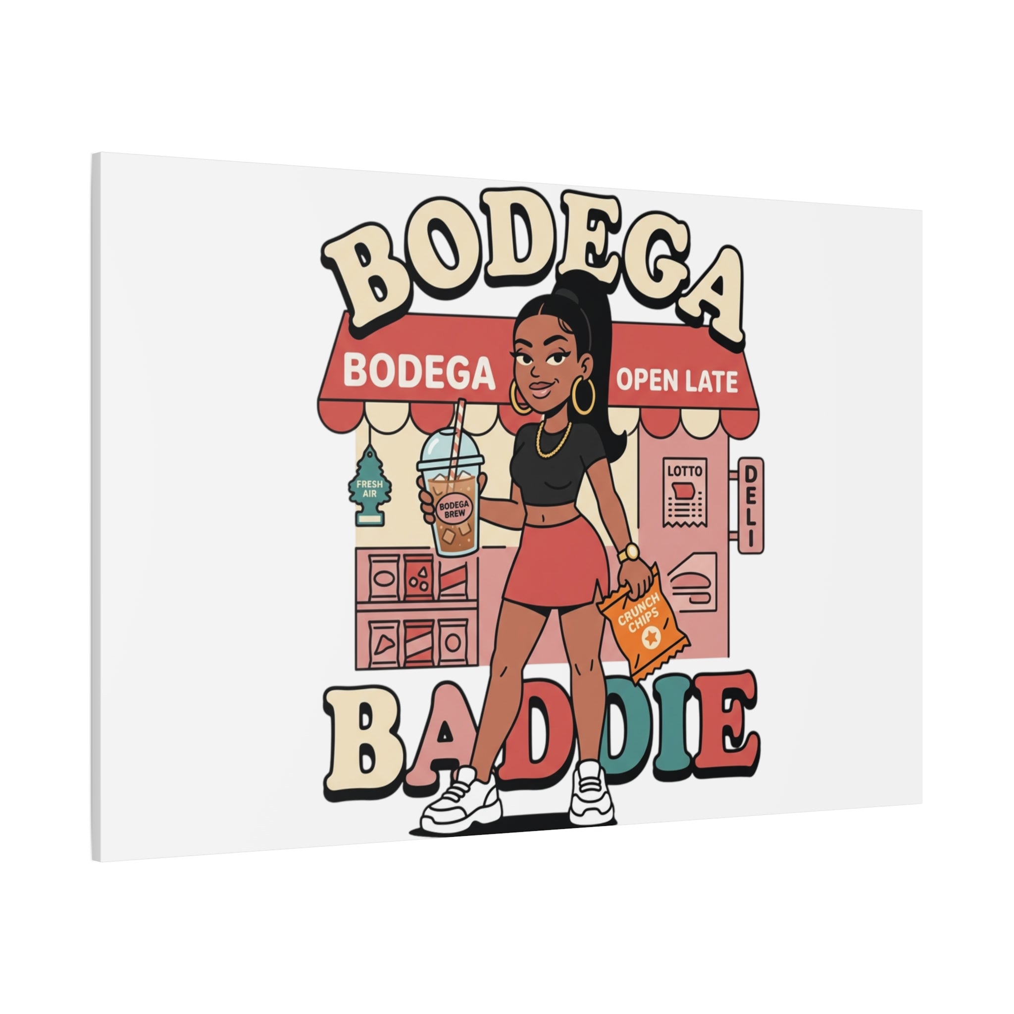 Bodega Baddie Matte Canvas Wall Art – NYC Y2K Aesthetic | Spanglish Deli Vibe | Streetwear Inspired Stretched Canvas