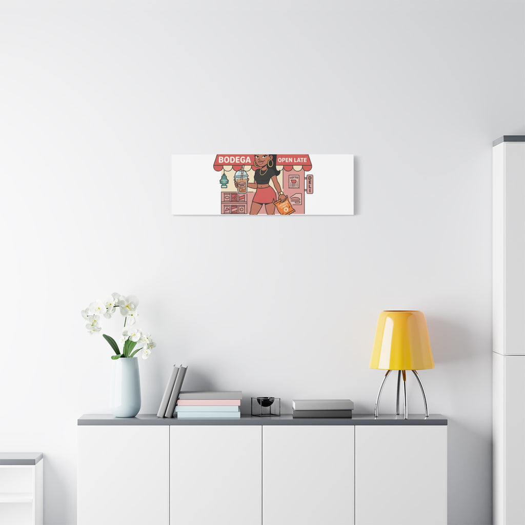 Bodega Baddie Matte Canvas Wall Art – NYC Y2K Aesthetic | Spanglish Deli Vibe | Streetwear Inspired Stretched Canvas