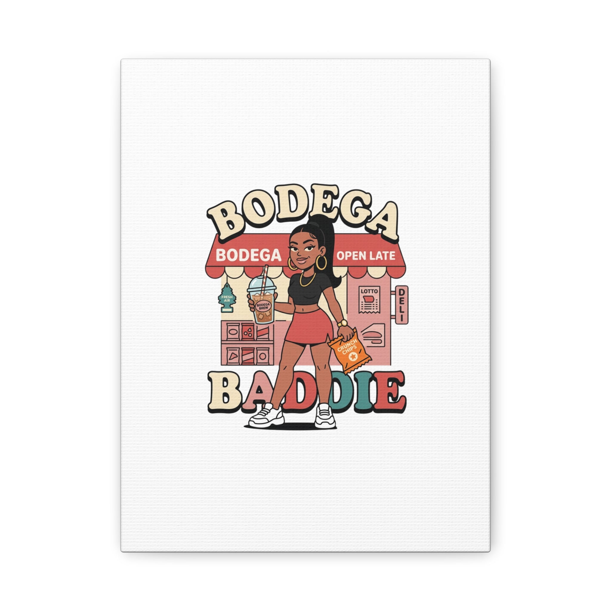 Bodega Baddie Matte Canvas Wall Art – NYC Y2K Aesthetic | Spanglish Deli Vibe | Streetwear Inspired Stretched Canvas