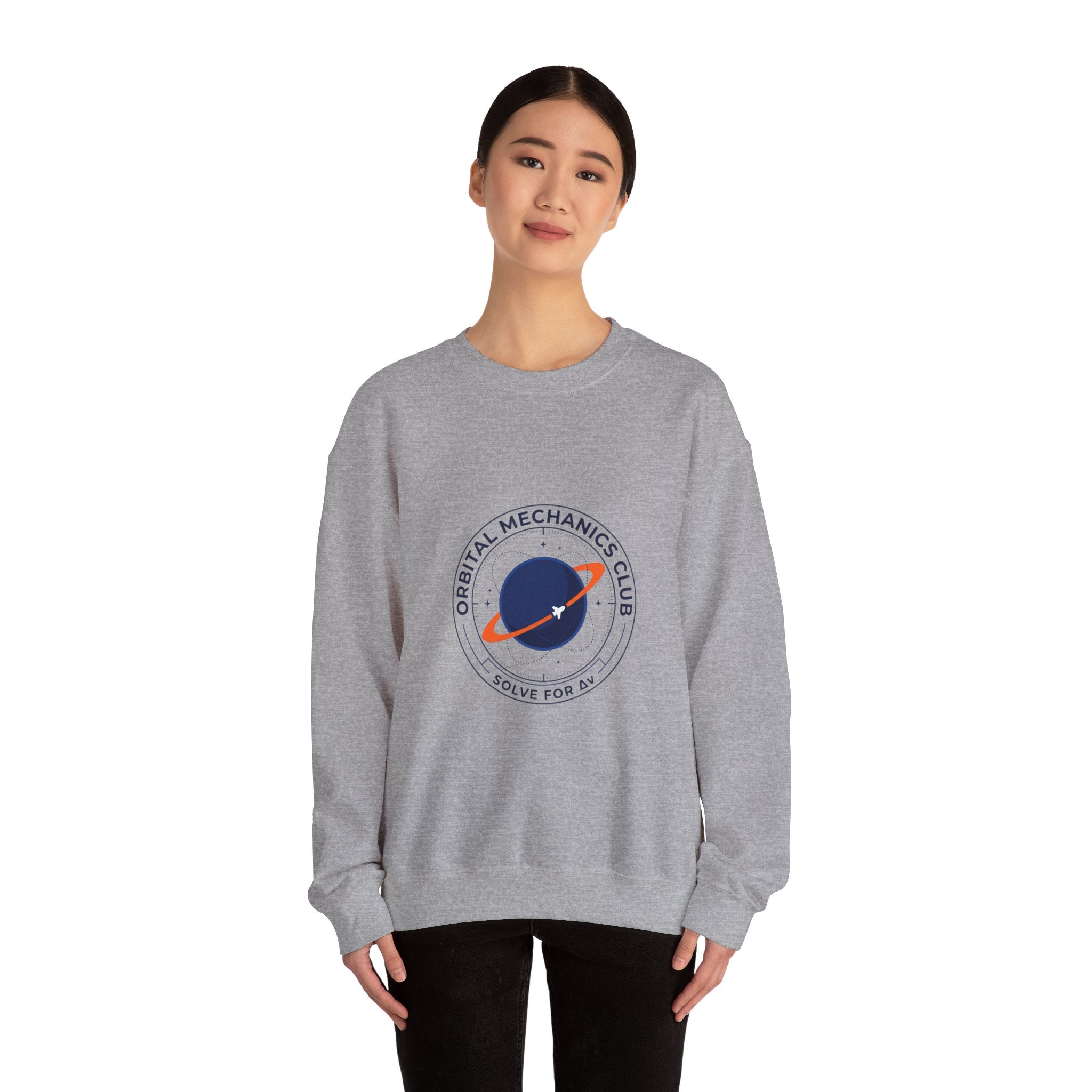 Orbital Mechanics Club Crewneck Sweatshirt – Space Mission Patch Pullover | Astronomy & Science Graphic | STEM Apparel