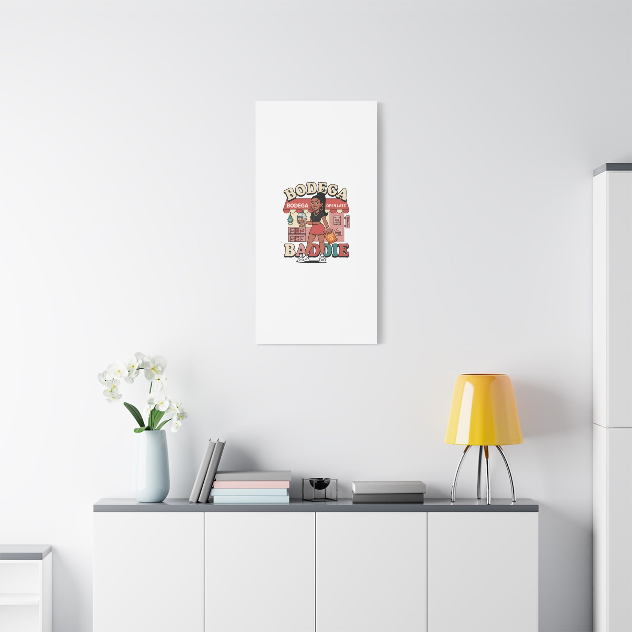Bodega Baddie Matte Canvas Wall Art – NYC Y2K Aesthetic | Spanglish Deli Vibe | Streetwear Inspired Stretched Canvas