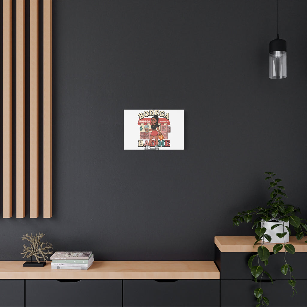 Bodega Baddie Matte Canvas Wall Art – NYC Y2K Aesthetic | Spanglish Deli Vibe | Streetwear Inspired Stretched Canvas