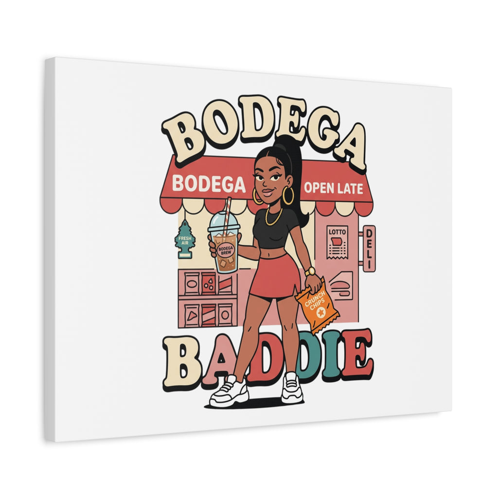 Bodega Baddie Matte Canvas Wall Art – NYC Y2K Aesthetic | Spanglish Deli Vibe | Streetwear Inspired Stretched Canvas