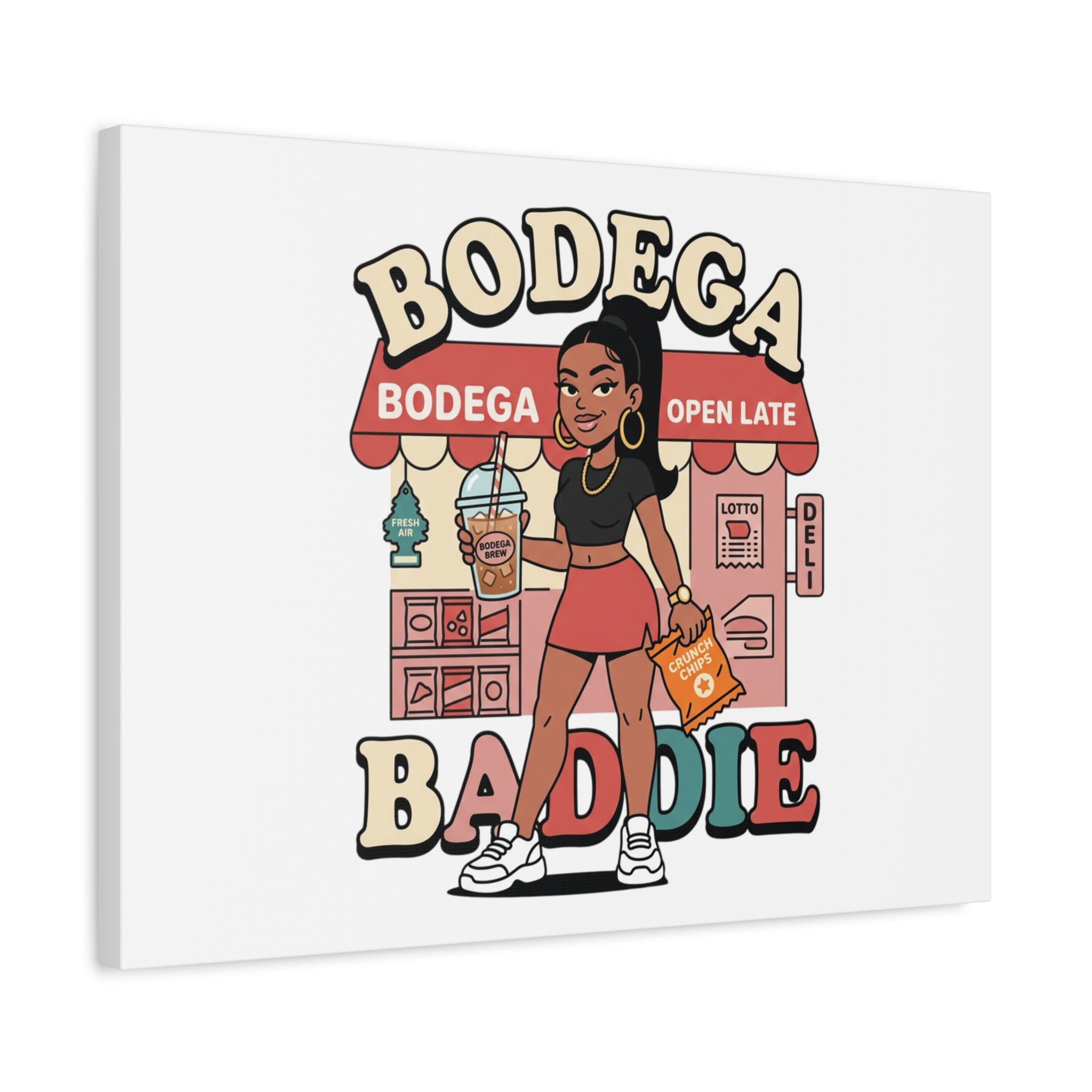 Bodega Baddie Matte Canvas Wall Art – NYC Y2K Aesthetic | Spanglish Deli Vibe | Streetwear Inspired Stretched Canvas