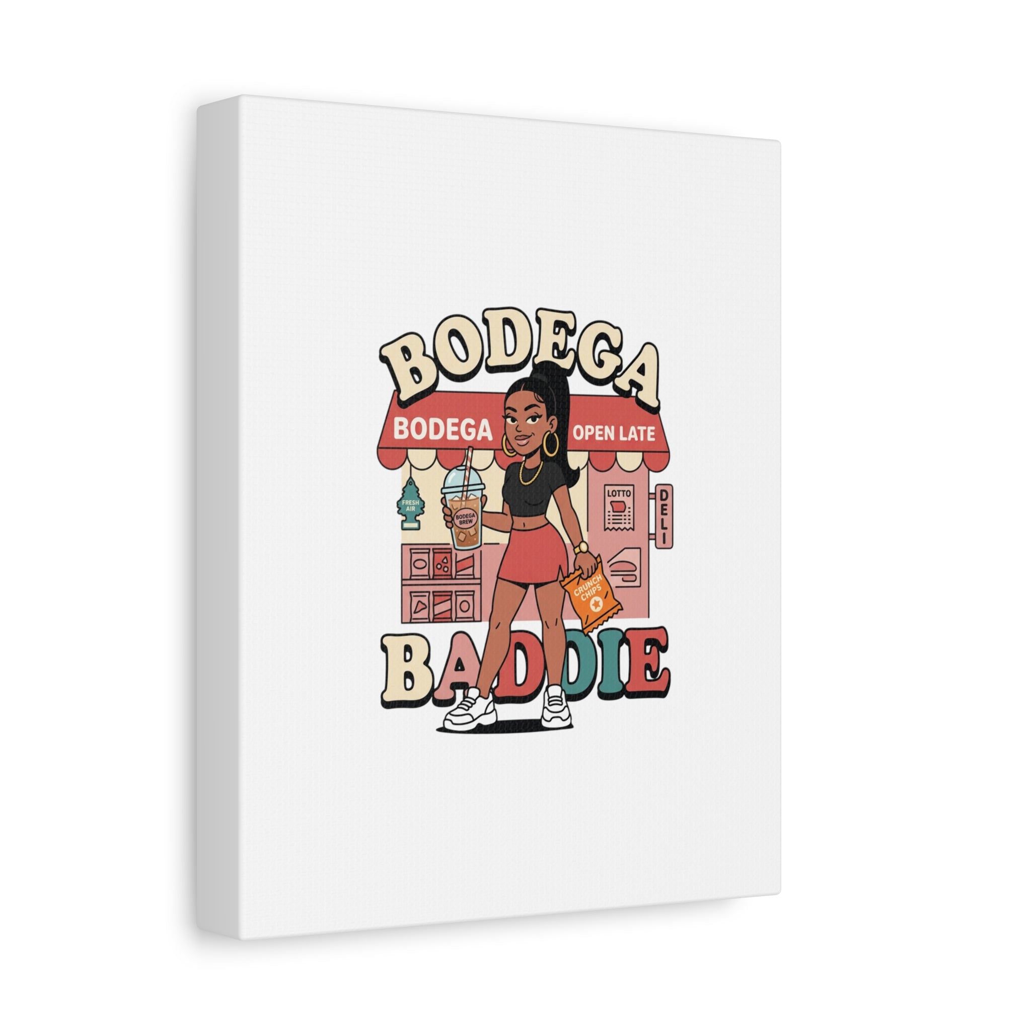 Bodega Baddie Matte Canvas Wall Art – NYC Y2K Aesthetic | Spanglish Deli Vibe | Streetwear Inspired Stretched Canvas