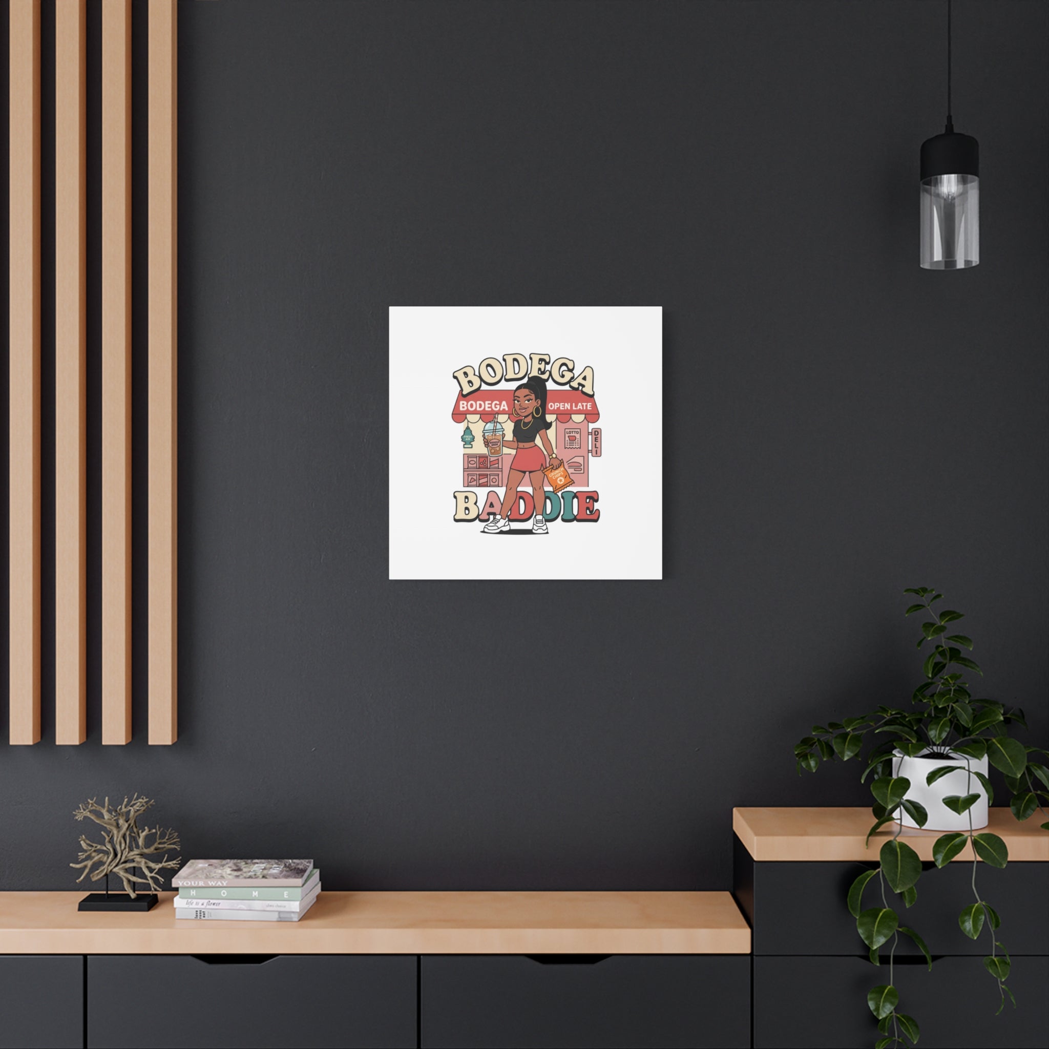 Bodega Baddie Matte Canvas Wall Art – NYC Y2K Aesthetic | Spanglish Deli Vibe | Streetwear Inspired Stretched Canvas