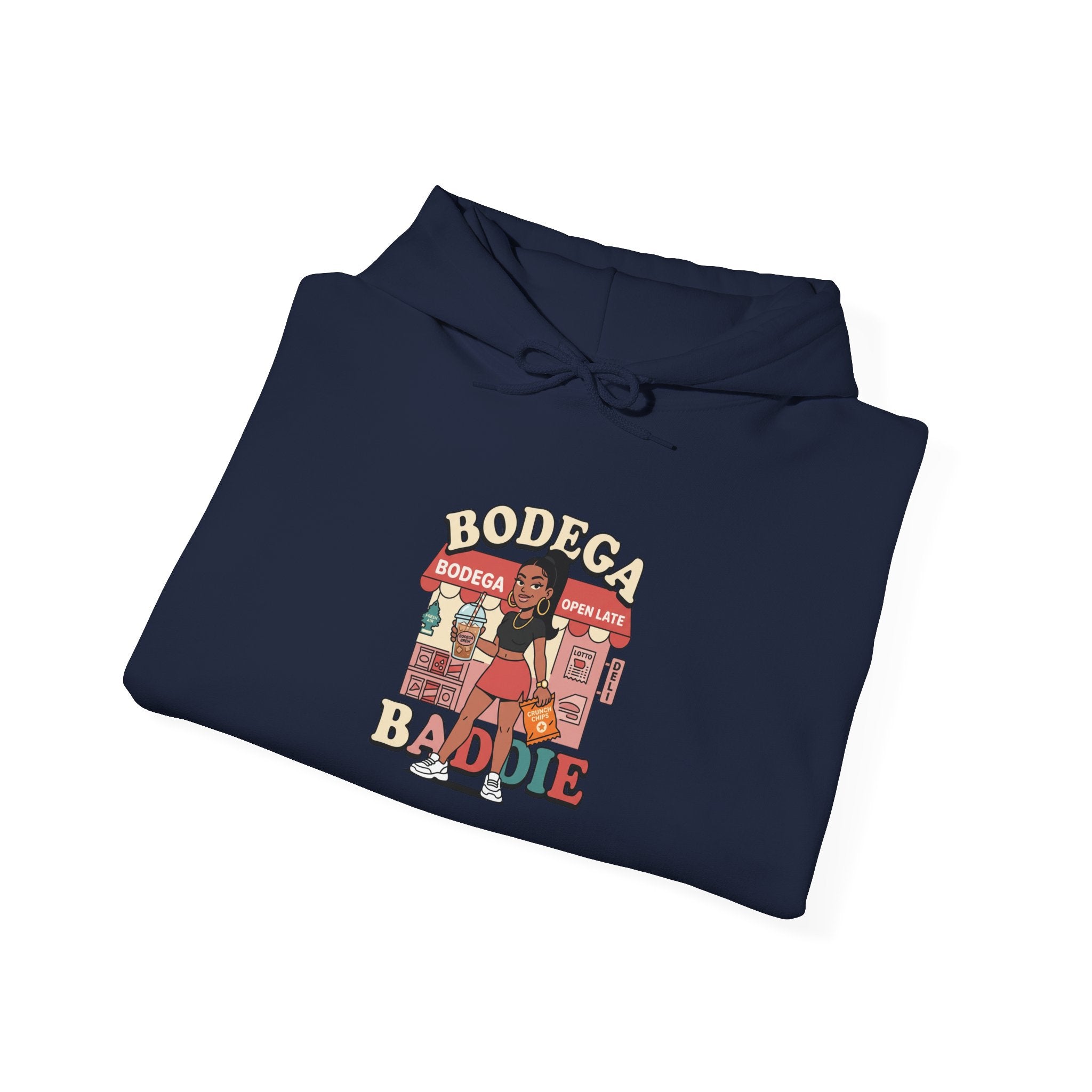 Bodega Baddie Hoodie – NYC Streetwear Y2K Pullover | Spanglish Corner Store Graphic | Varsity Cherries Aesthetic