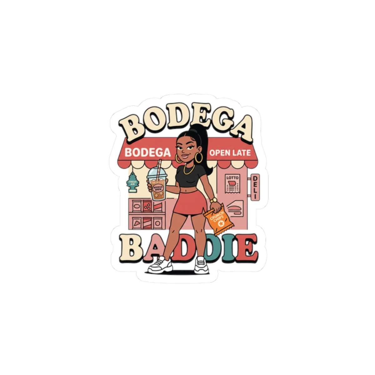 Bodega Baddie Kiss-Cut Stickers – NYC Y2K Aesthetic | Spanglish Streetwear Vibe | Cute Vinyl Laptop & Phone Stickers