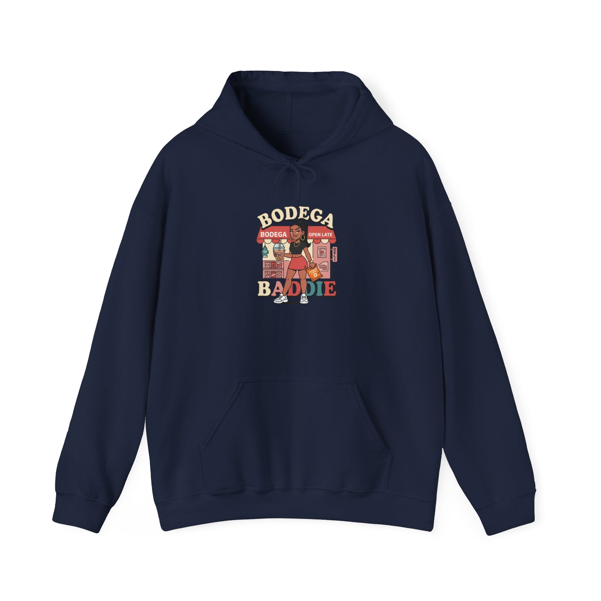 Bodega Baddie Hoodie – NYC Streetwear Y2K Pullover | Spanglish Corner Store Graphic | Varsity Cherries Aesthetic